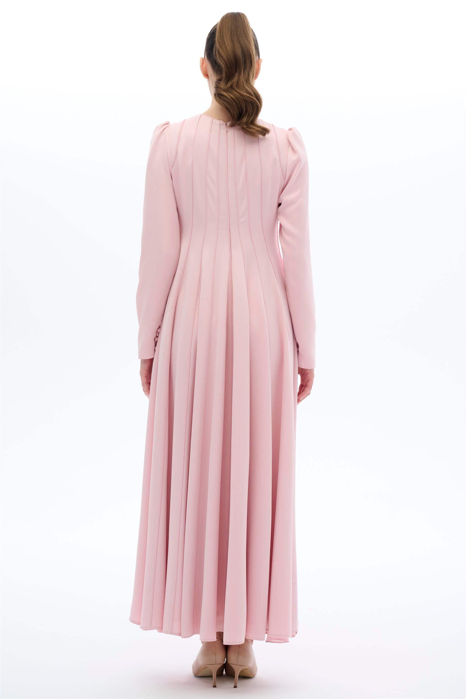ŞERİT BİYELİ ELBİSE Pembe