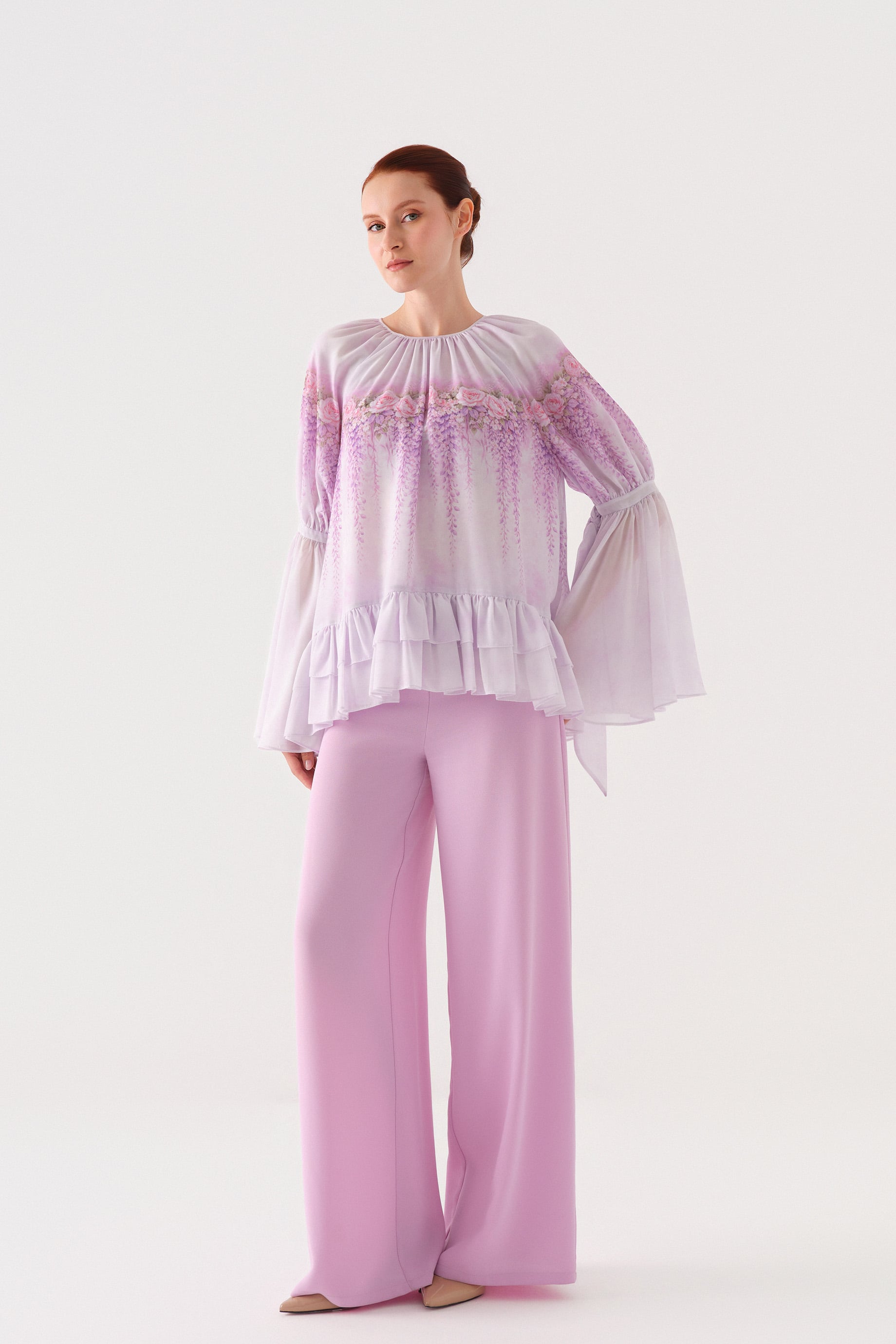 SU DESENLİ TUNİK PANTOLON TAKIM Lila