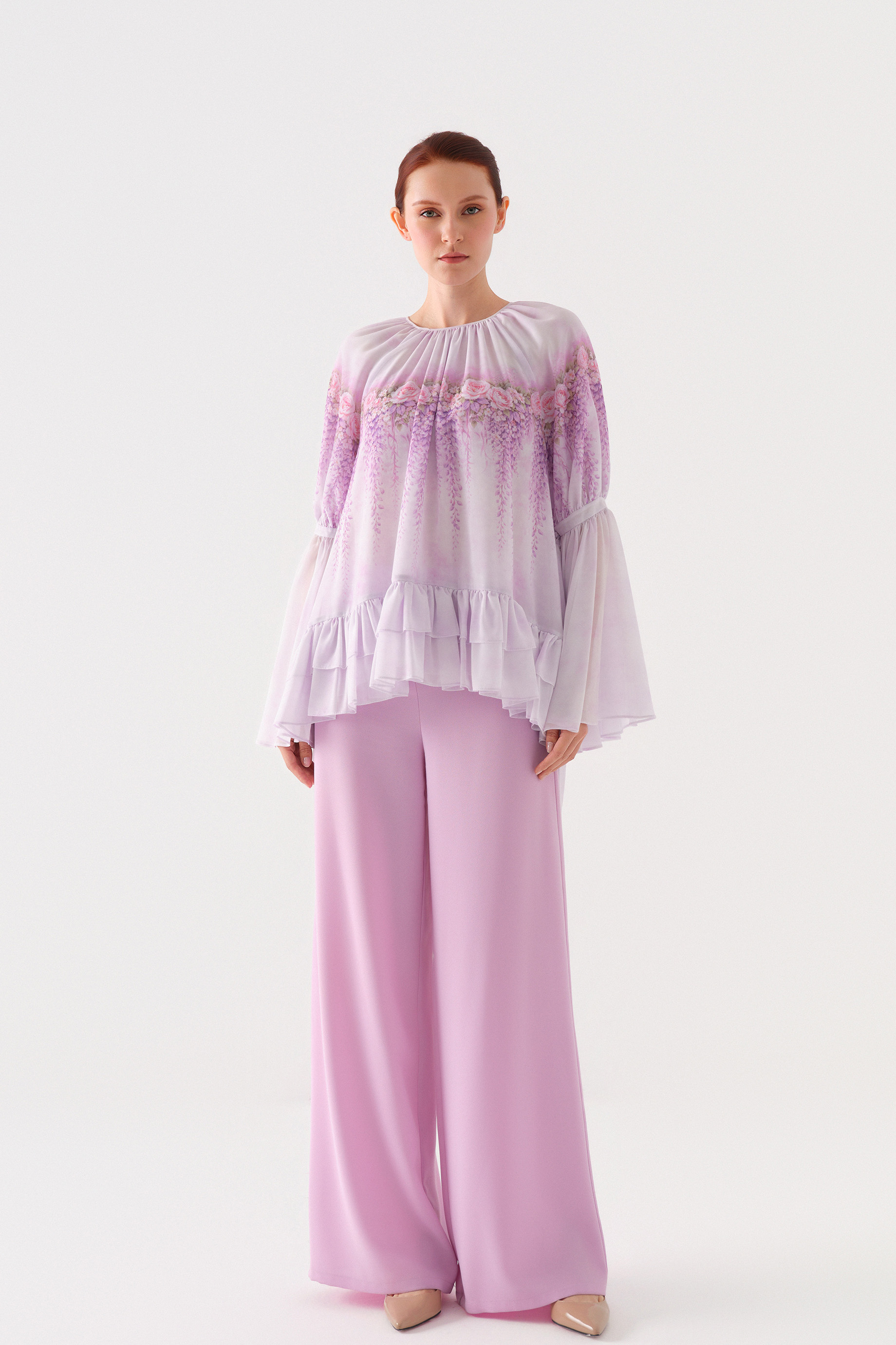 SU DESENLİ TUNİK PANTOLON TAKIM Lila