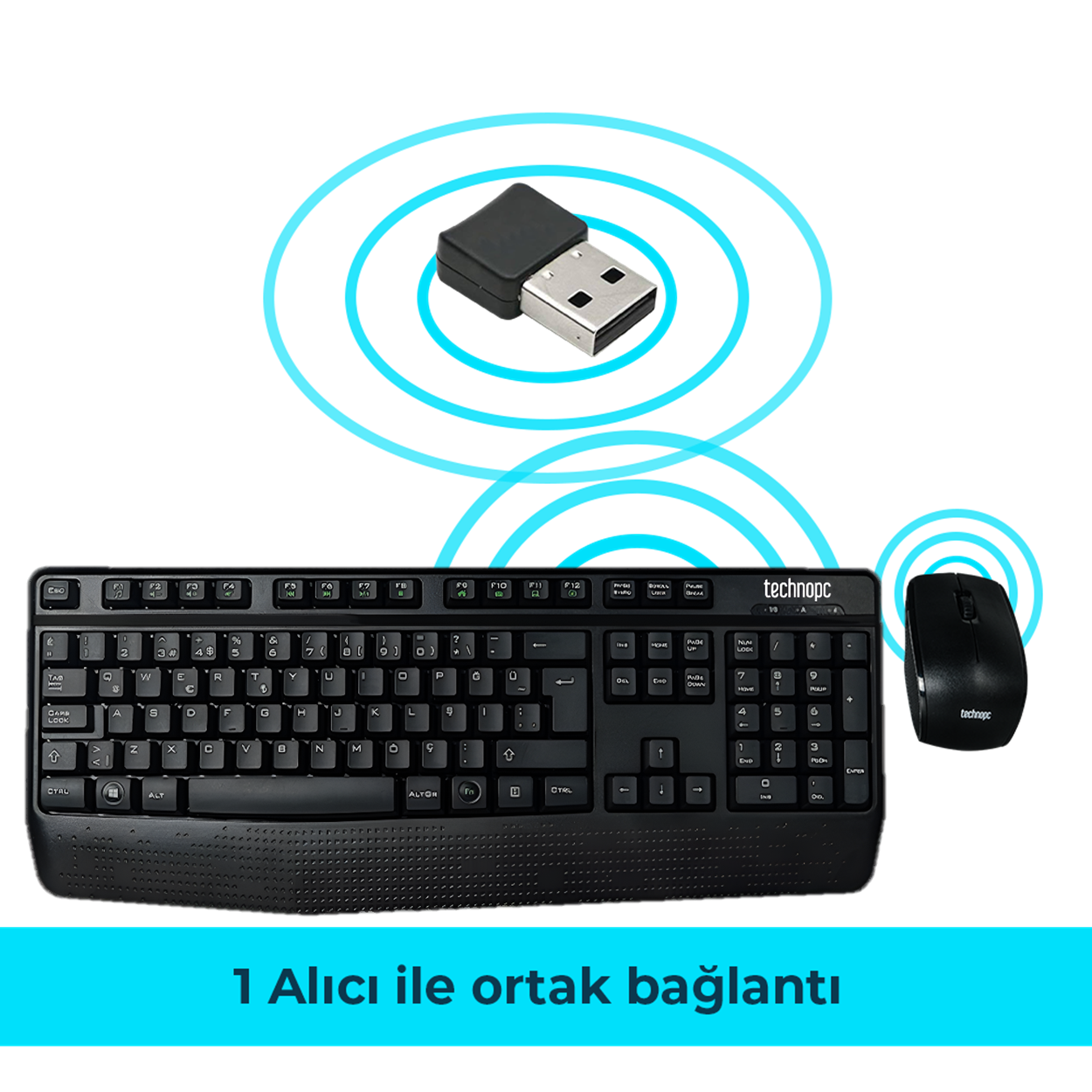 Kablosuz Klavye Mouse Set-Technopc TP-WQ34034 Siyah Q TR 