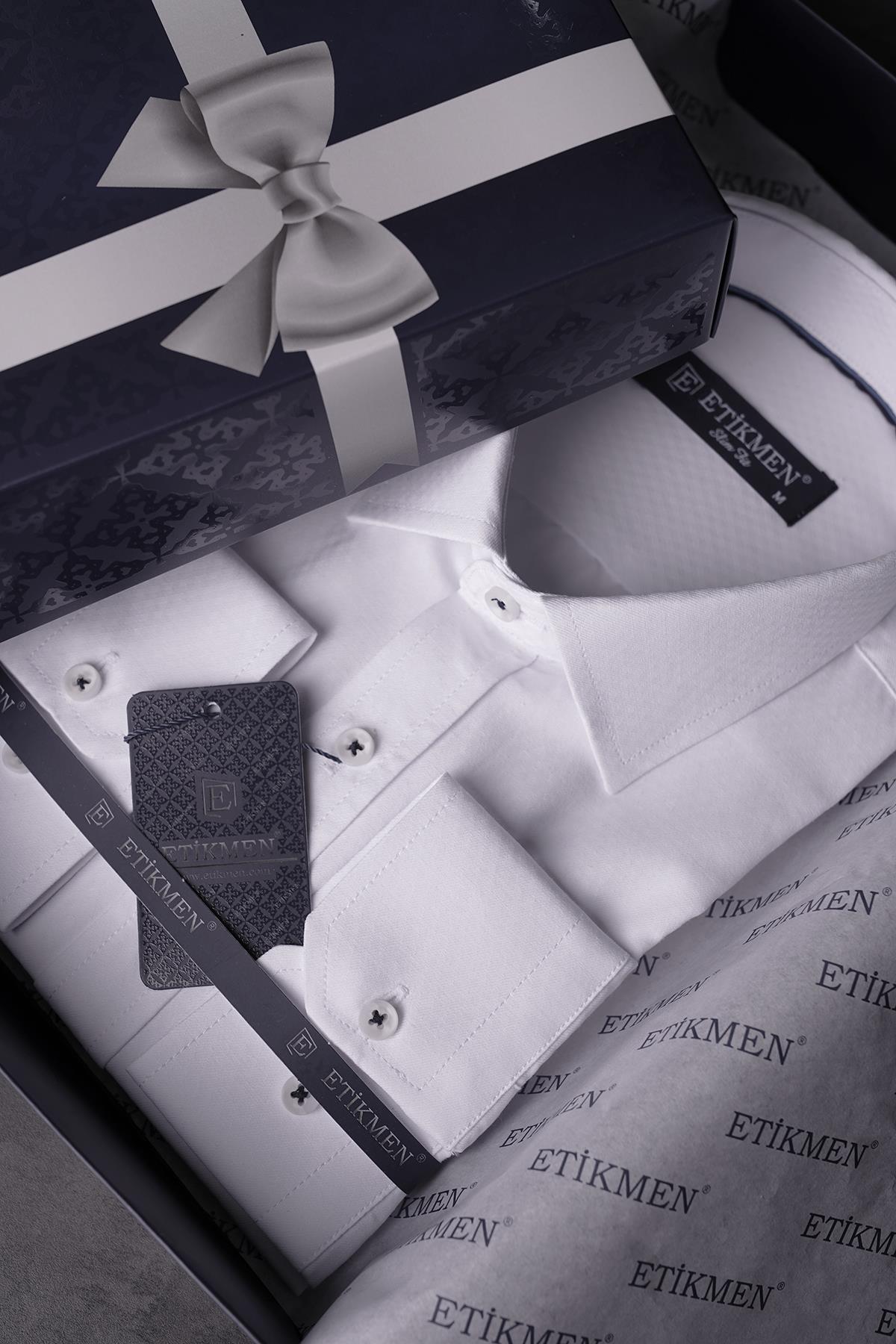 EtikmenBeyaz Baklava Desen Slimfit Hediye Kutulu Erkek GömlekGÖMLEK MODELLERİ