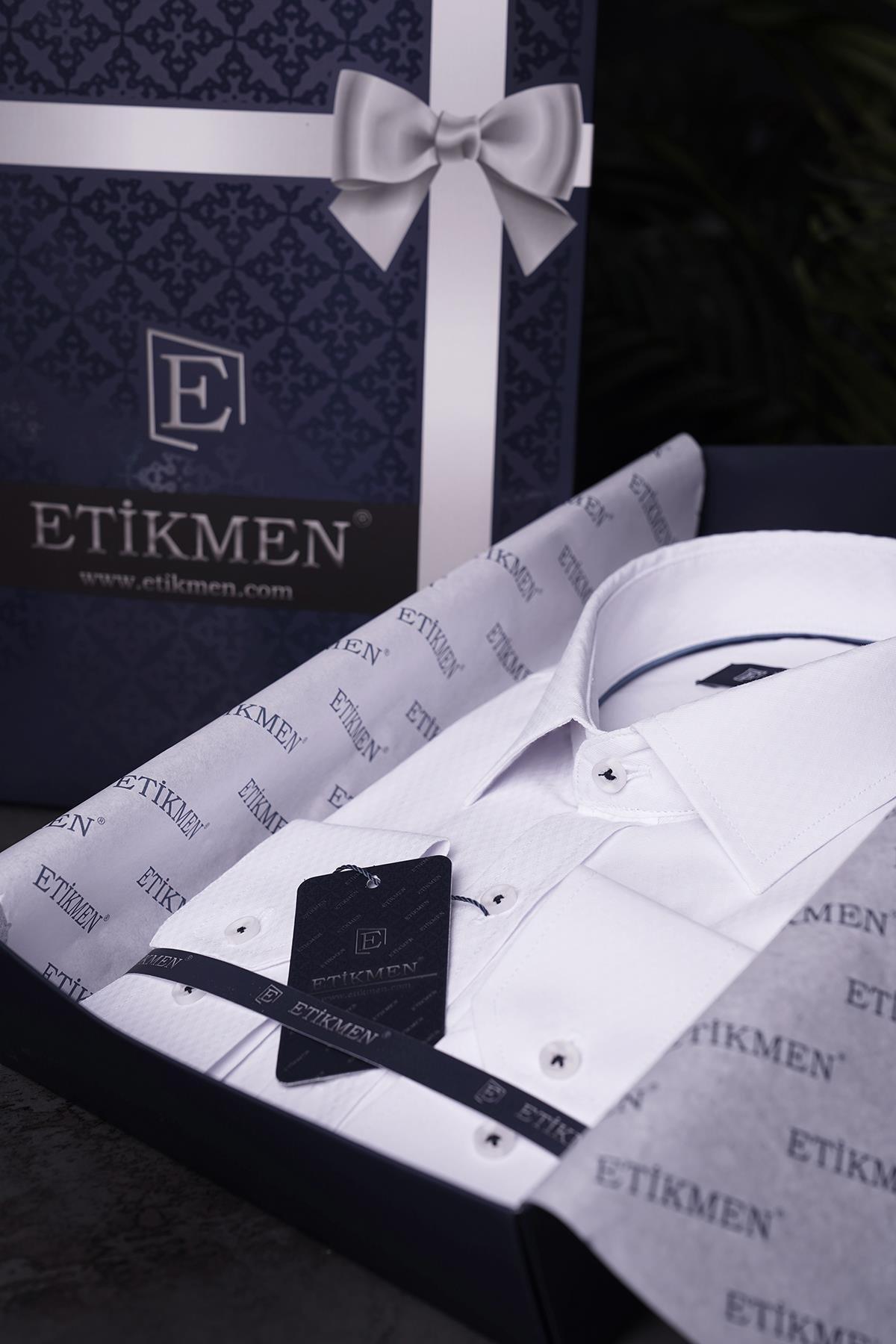EtikmenBeyaz Baklava Desen Slimfit Hediye Kutulu Erkek GömlekGÖMLEK MODELLERİ