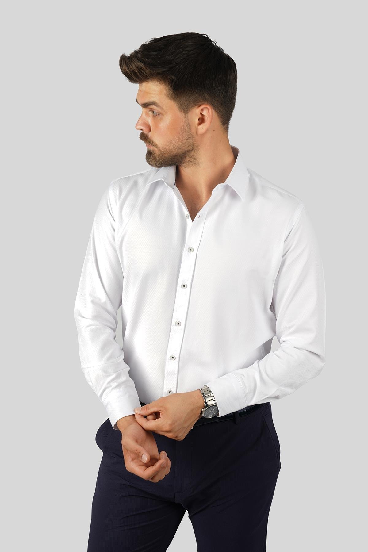 EtikmenBeyaz Baklava Desen Slimfit Hediye Kutulu Erkek GömlekGÖMLEK MODELLERİ