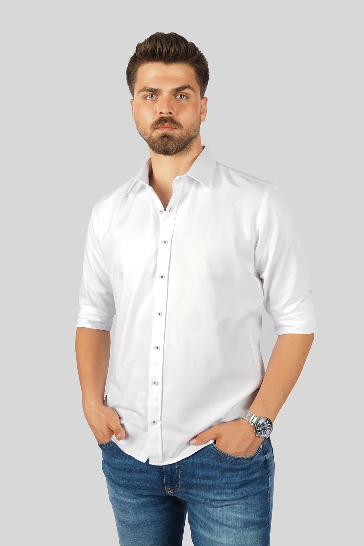 EtikmenBeyaz Baklava Desen Slimfit Hediye Kutulu Erkek GömlekGÖMLEK MODELLERİ