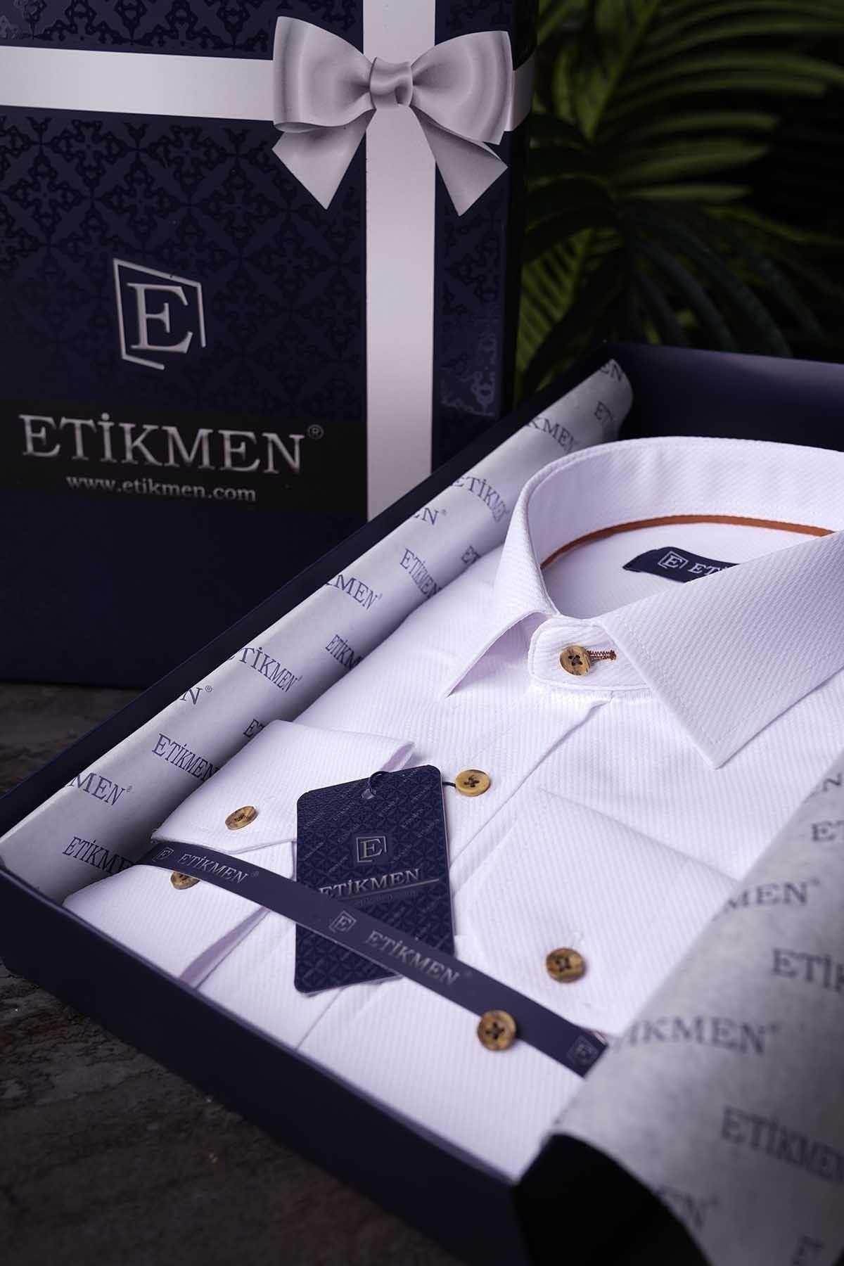 EtikmenBeyaz Kahve Düğmeli Slimfit Hediye Kutulu Erkek GömlekGÖMLEK MODELLERİ