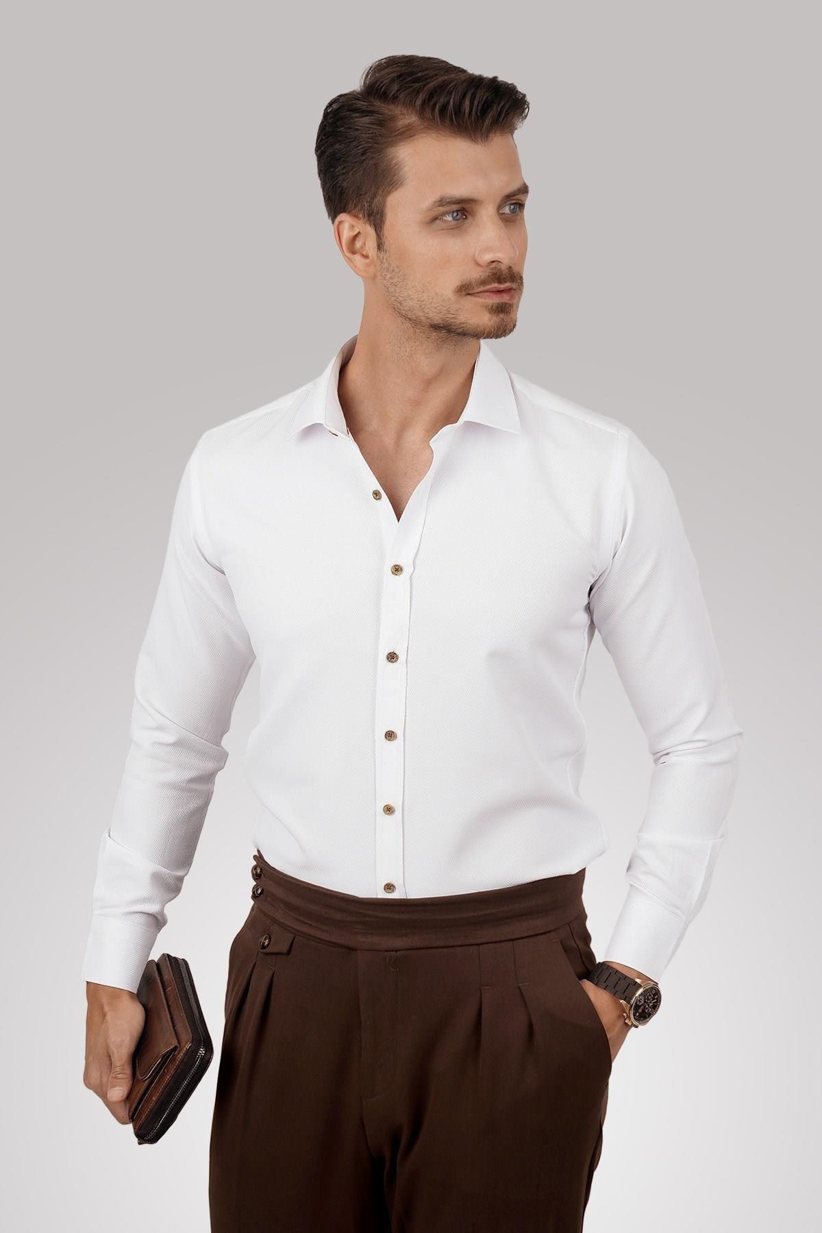 EtikmenBeyaz Kahve Düğmeli Slimfit Hediye Kutulu Erkek GömlekGÖMLEK MODELLERİ