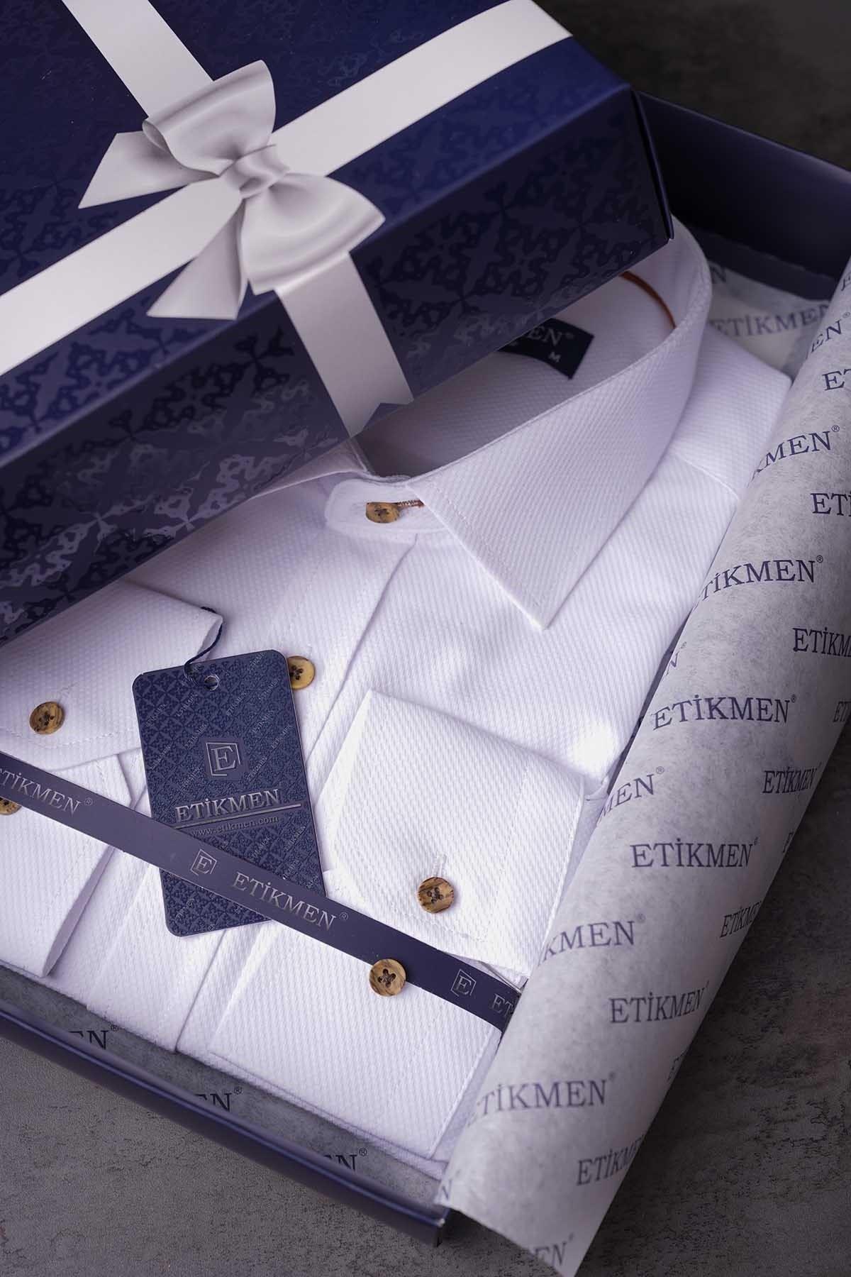 EtikmenBeyaz Kahve Düğmeli Slimfit Hediye Kutulu Erkek GömlekGÖMLEK MODELLERİ