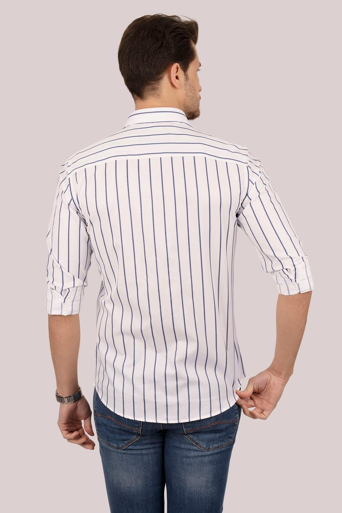 EtikmenBeyaz Lacivert Çizgili Slimfit Hediye Kutulu Erkek GömlekGÖMLEK MODELLERİ