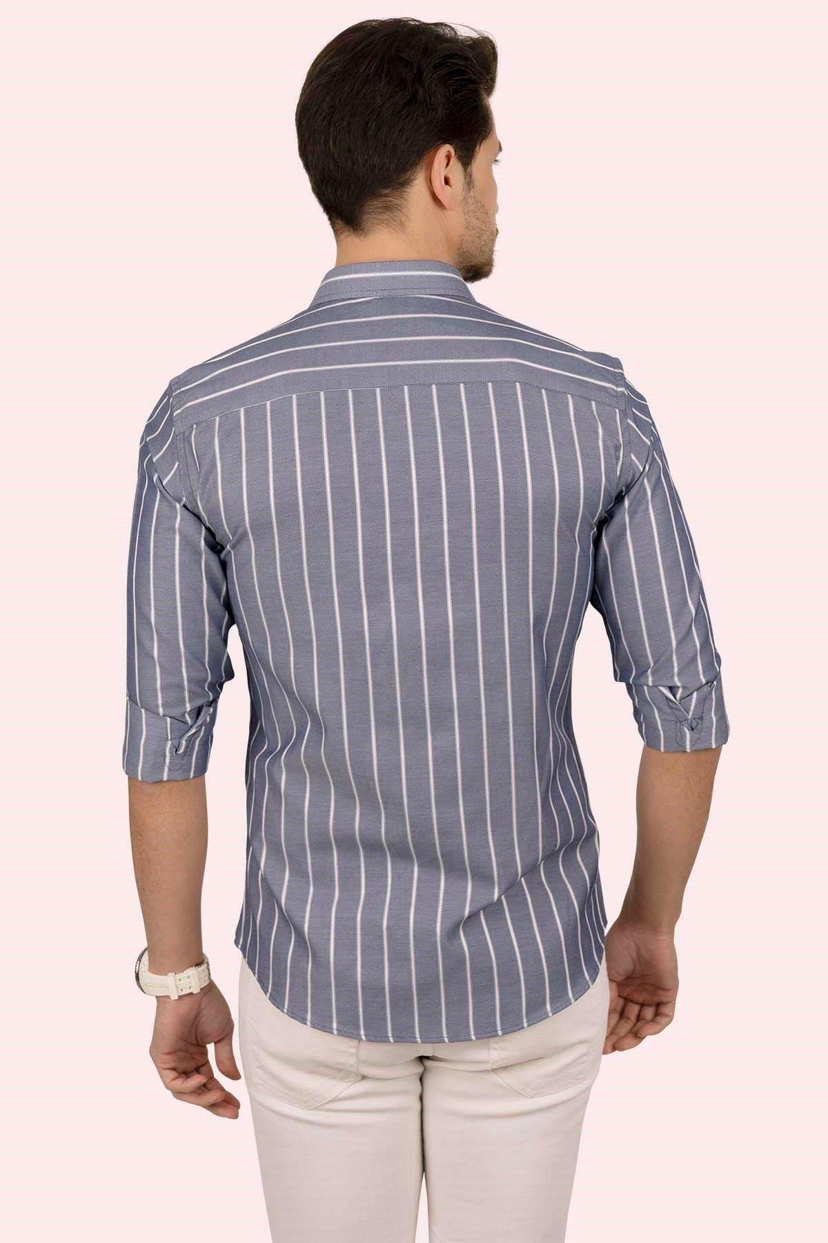 EtikmenGri Beyaz Çizgili Slimfit Hediye Kutulu Erkek GömlekGÖMLEK MODELLERİ