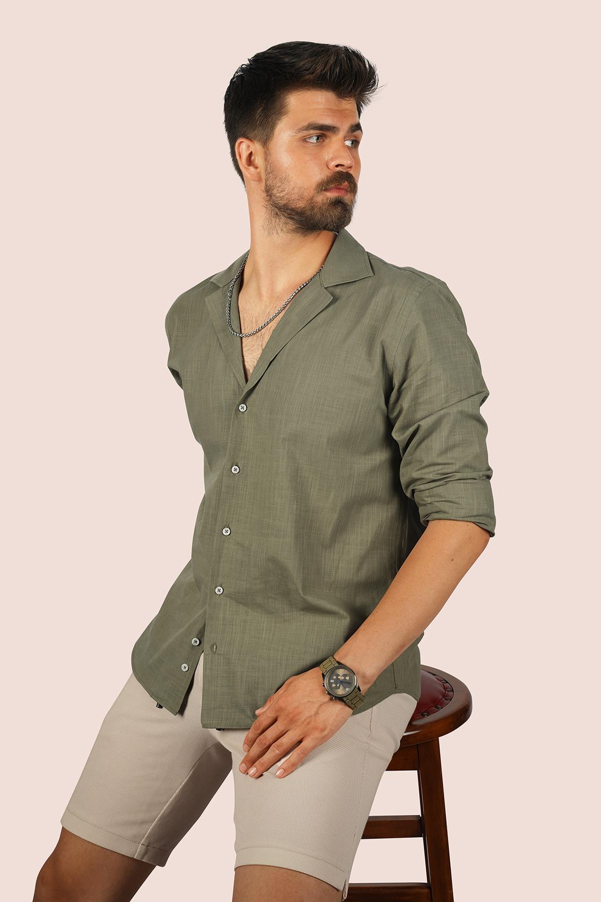 EtikmenHaki Keten Apaj Yaka Relax Fit Hediye Kutulu Erkek GömlekGÖMLEK MODELLERİ