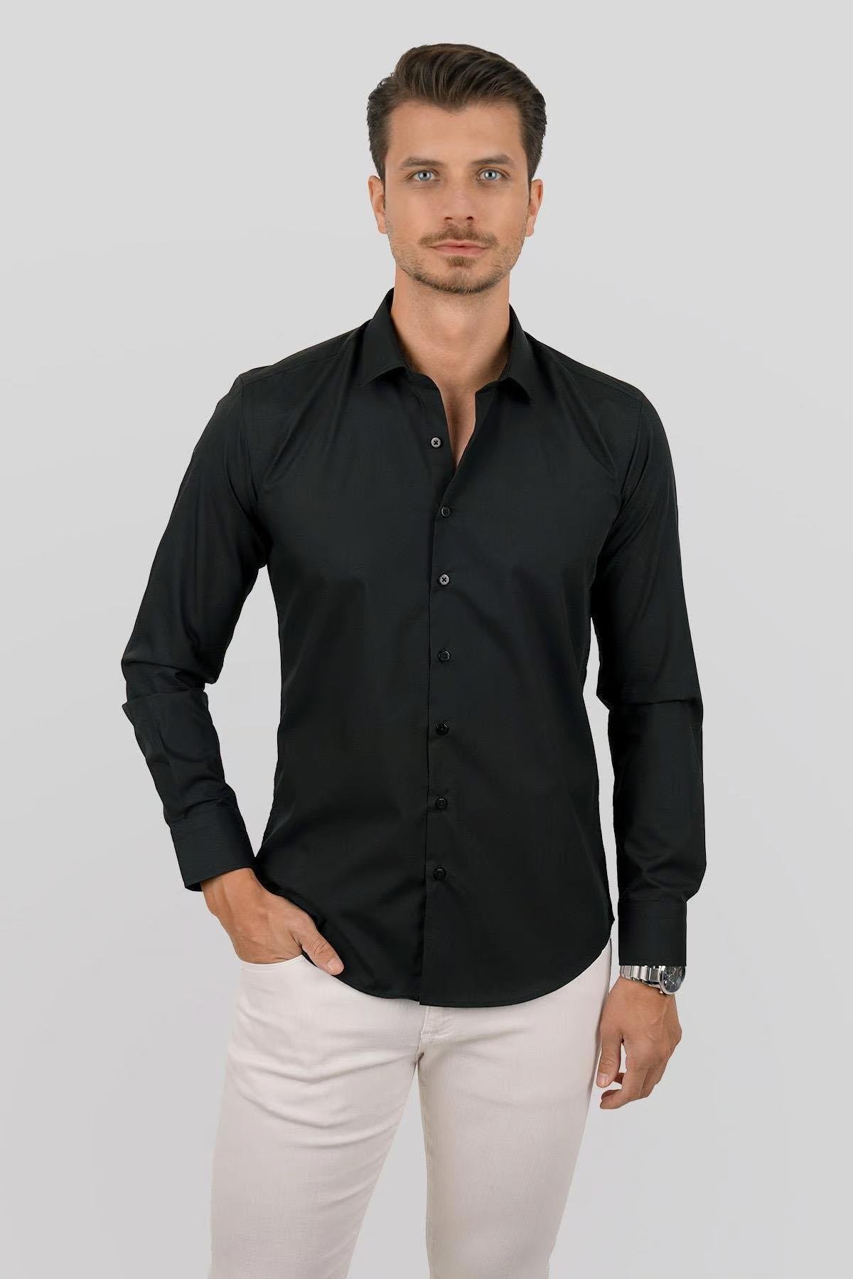 EtikmenKolay Ütülenebilir Siyah Dakron Hediye Kutulu Erkek GömlekGÖMLEK MODELLERİ