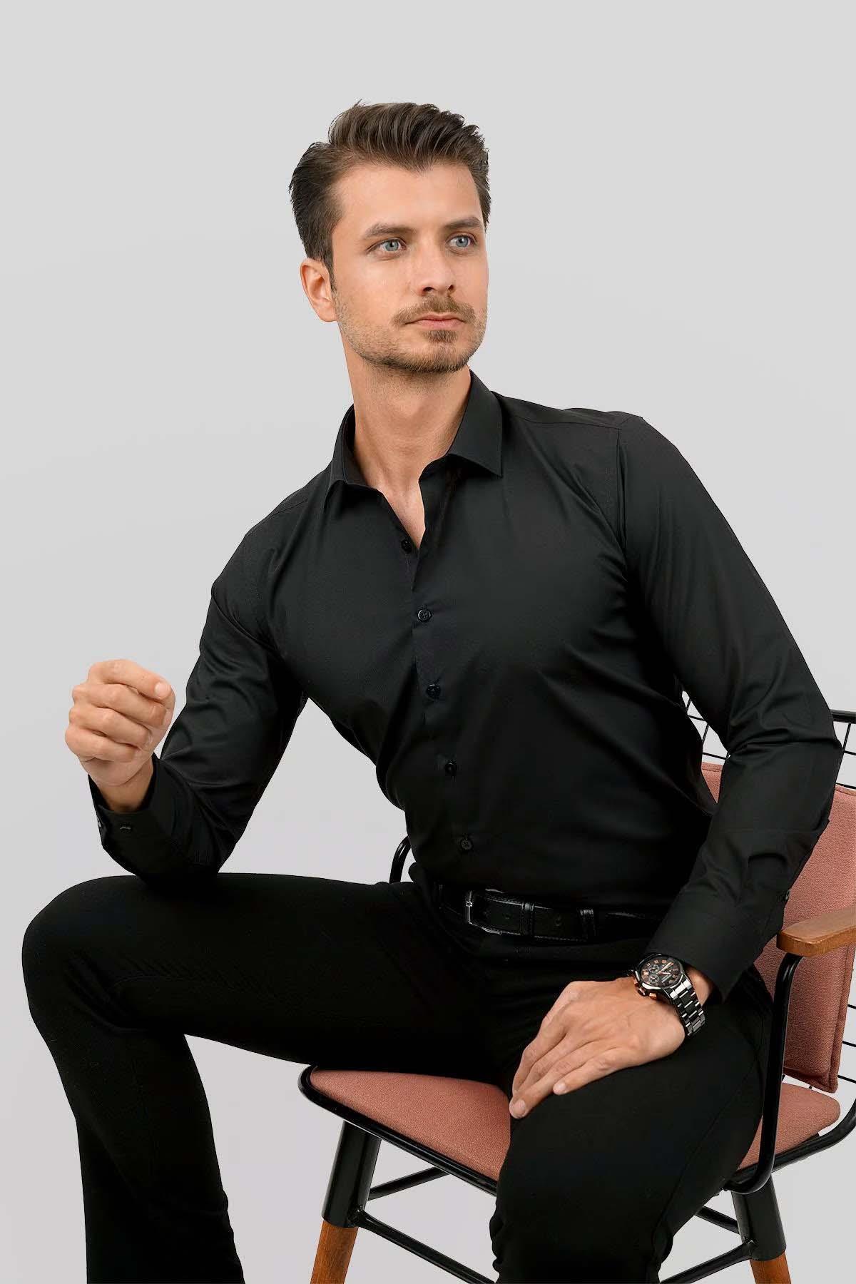 EtikmenKolay Ütülenebilir Siyah Dakron Hediye Kutulu Erkek GömlekGÖMLEK MODELLERİ