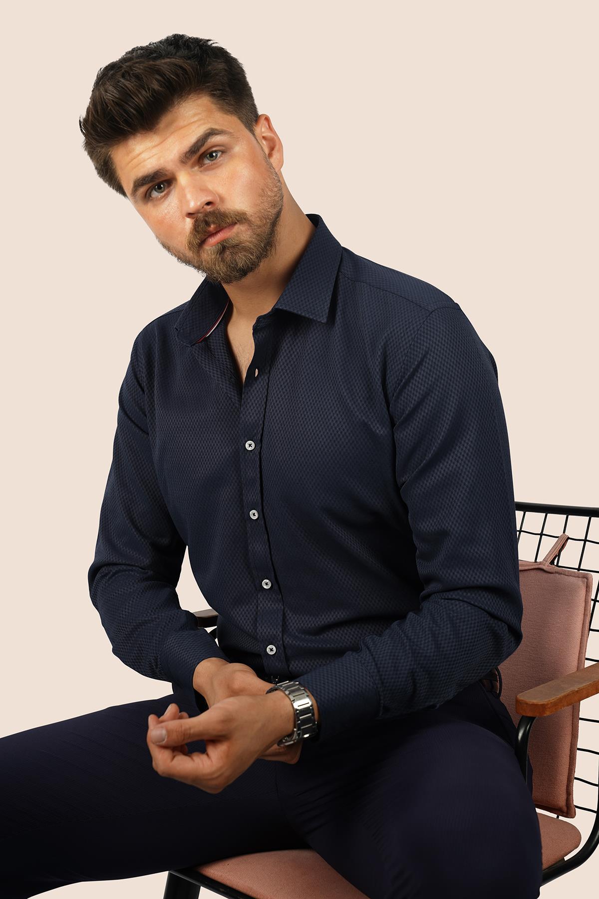 EtikmenLacivert Baklava Desen Slimfit Hediye Kutulu Erkek GömlekGÖMLEK MODELLERİ