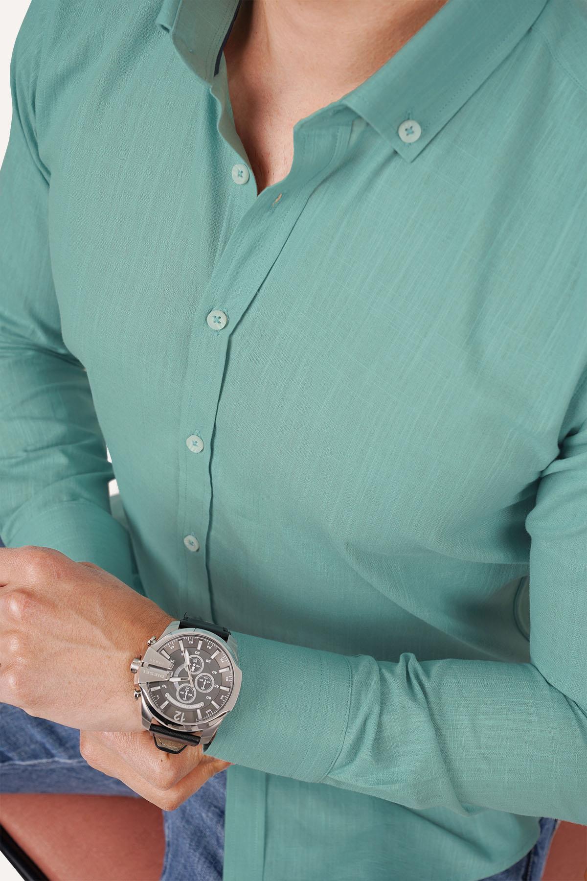 EtikmenMint Yaka Düğmeli Keten Slimfit Hediye Kutulu Erkek GömlekGÖMLEK MODELLERİ