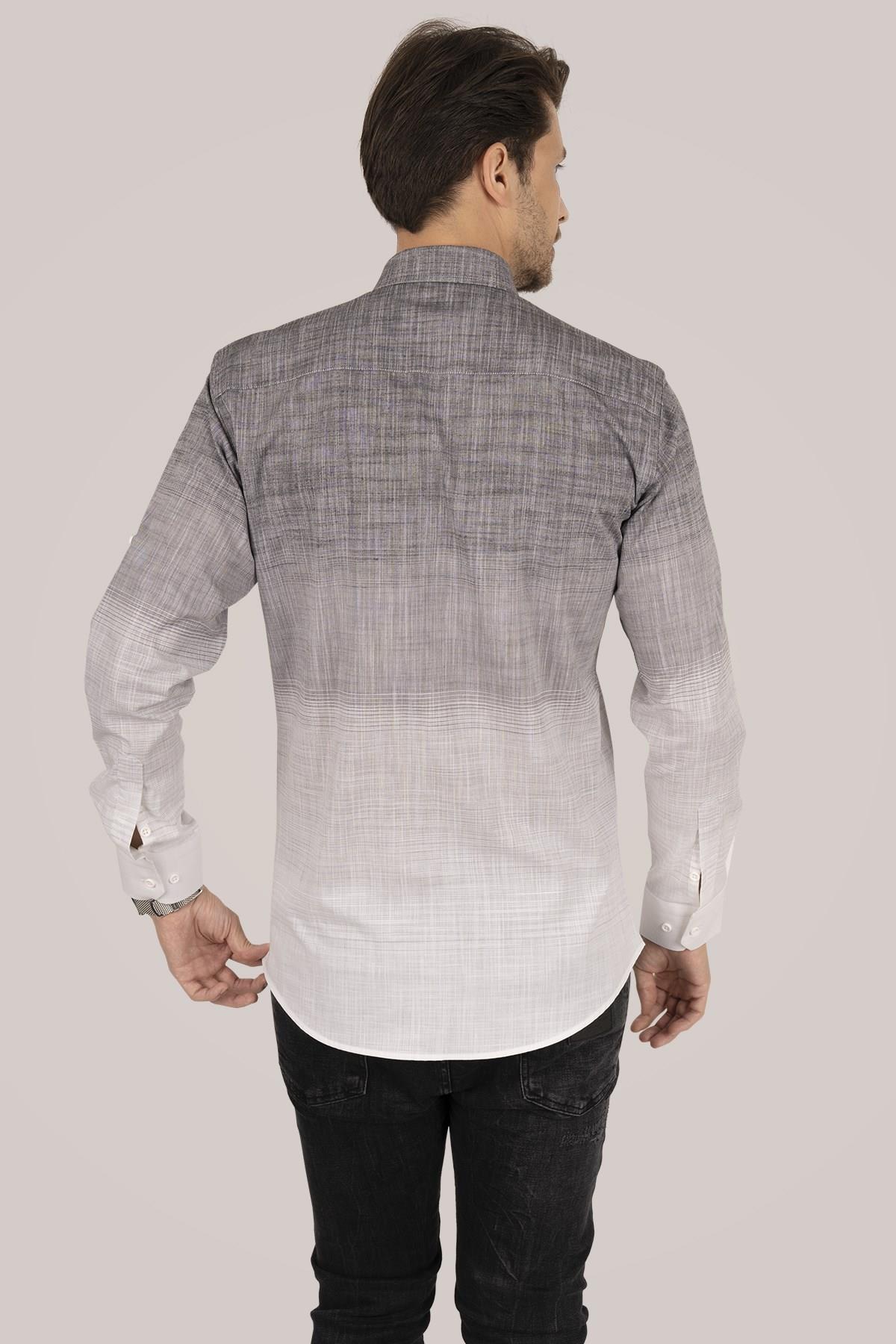 EtikmenPanolu Gri Beyaz Keten Slimfit Hediye Kutulu Erkek GömlekGÖMLEK MODELLERİ