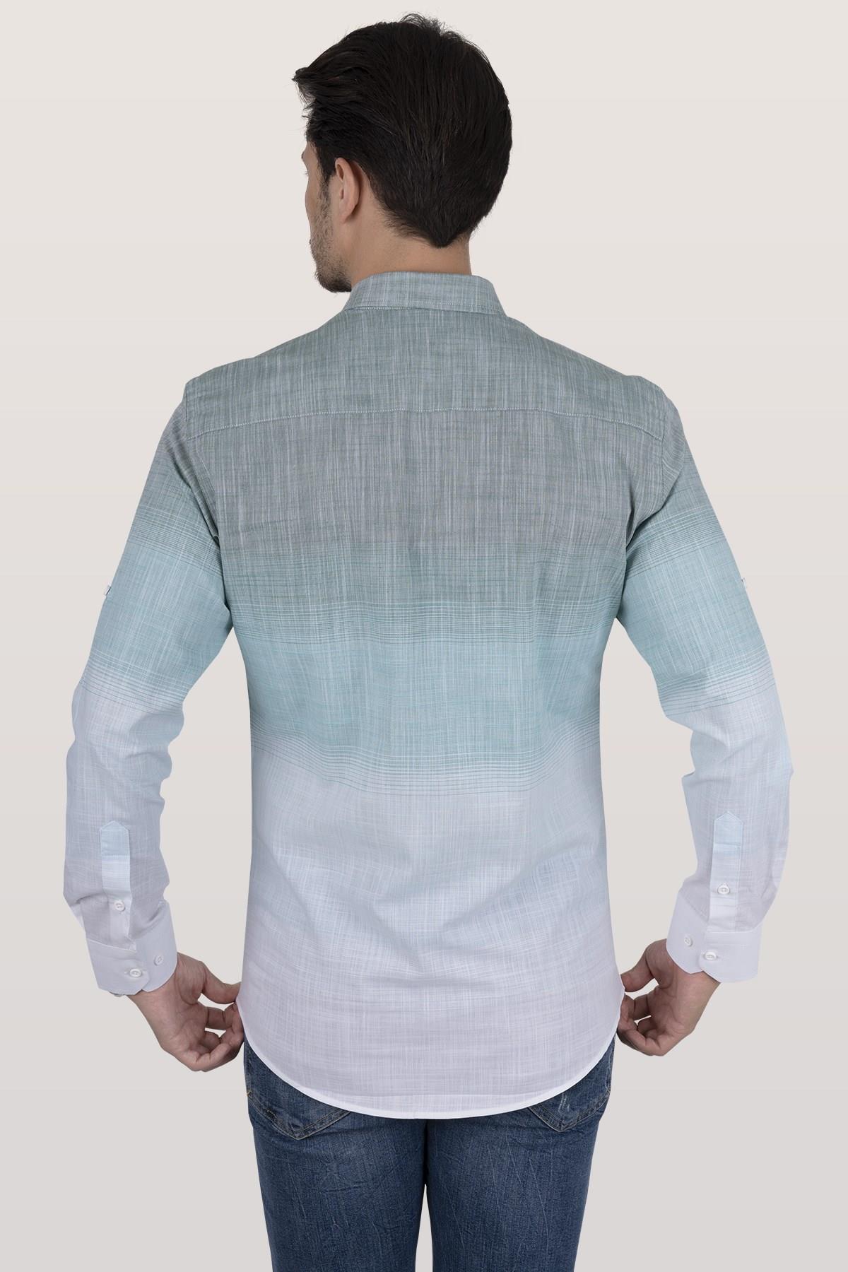 EtikmenPanolu Yeşil Beyaz Geçişli Slimfit Keten Kutulu GömlekGÖMLEK MODELLERİ