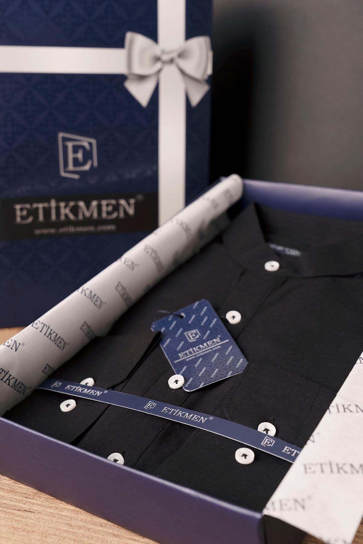 EtikmenSiyah Hakim Yaka Keten Üç Düğmeli Hediye Kutulu Erkek GömlekGÖMLEK MODELLERİ