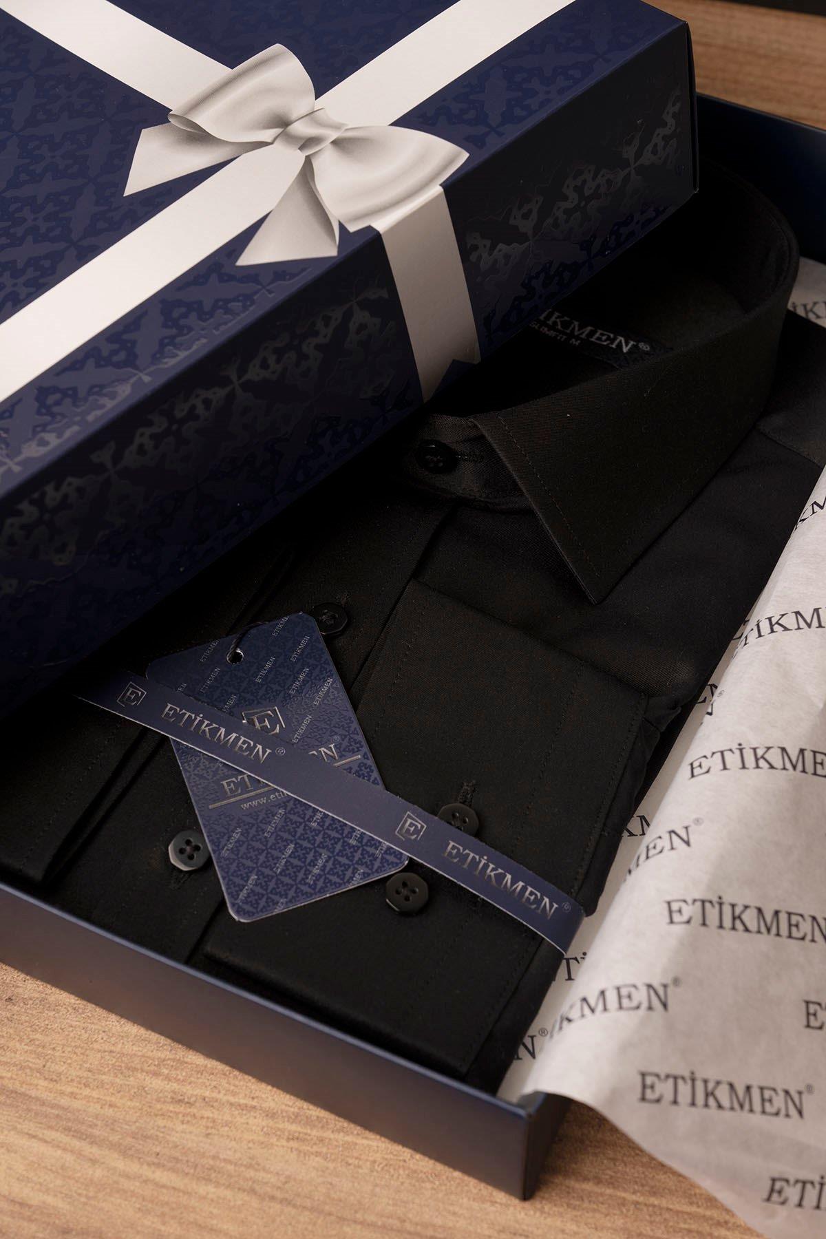EtikmenSiyah Saten Slimfit Hediye Kutulu Erkek GömlekGÖMLEK MODELLERİ