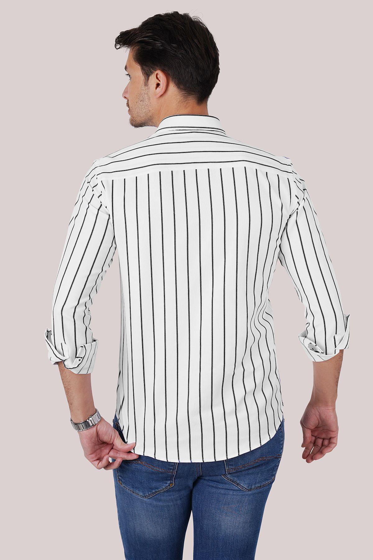 EtikmenBeyaz Siyah Çizgili Slimfit Hediye Kutulu Erkek GömlekKlasik Gömlek Modelleri