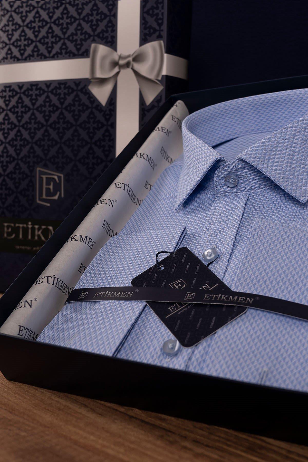 EtikmenMavi Gölge Desenli Slimfit Hediye Kutulu Erkek GömlekKlasik Gömlek Modelleri