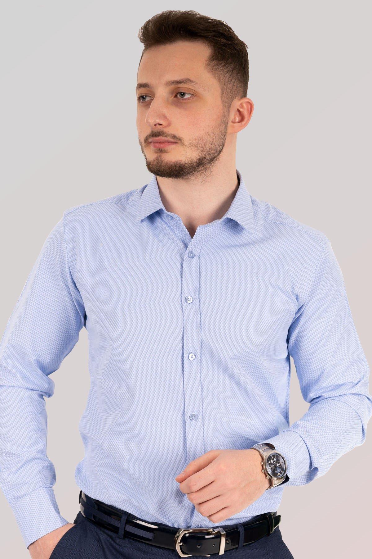 EtikmenMavi Gölge Desenli Slimfit Hediye Kutulu Erkek GömlekKlasik Gömlek Modelleri