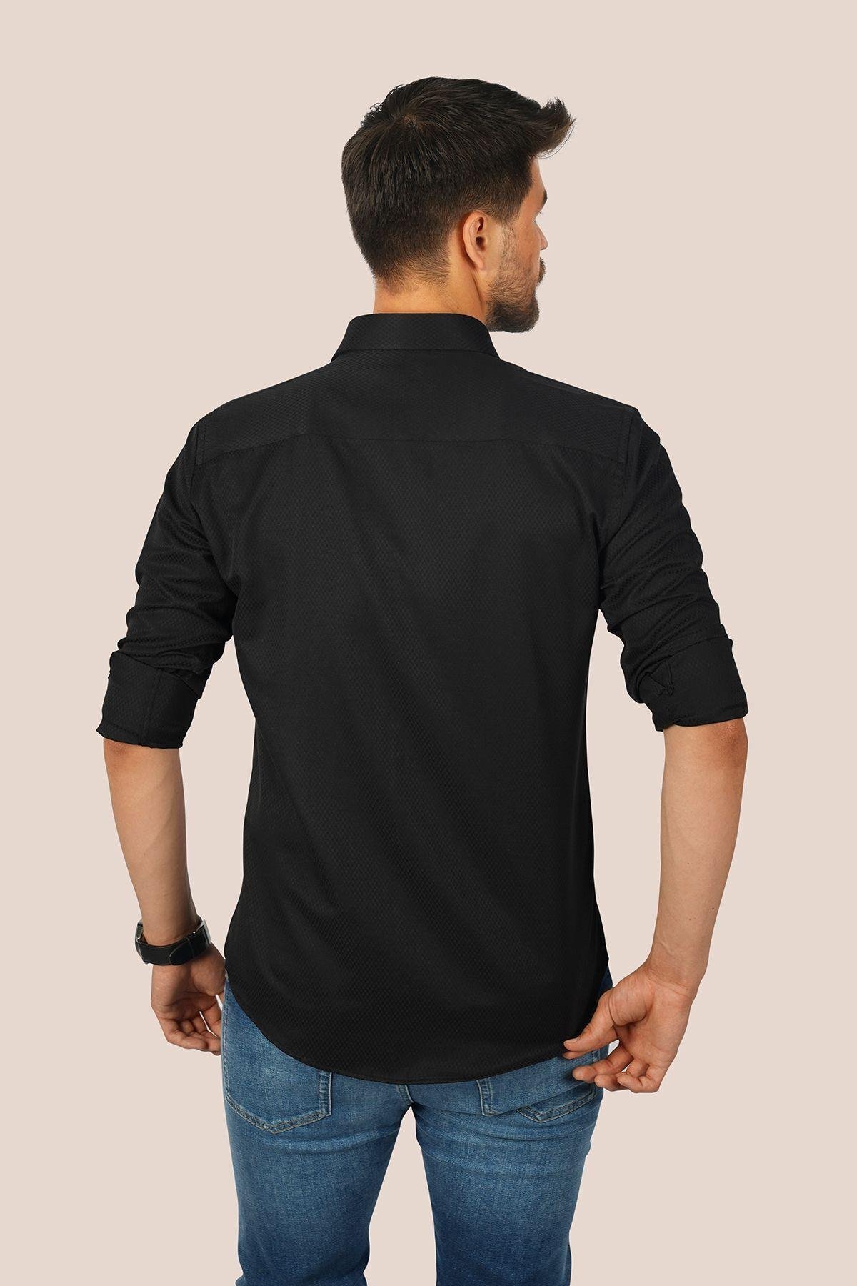 EtikmenSiyah Kahve Düğmeli Baklava Desen Slimfit Hediye Kutulu Erkek GömlekKlasik Gömlek Modelleri