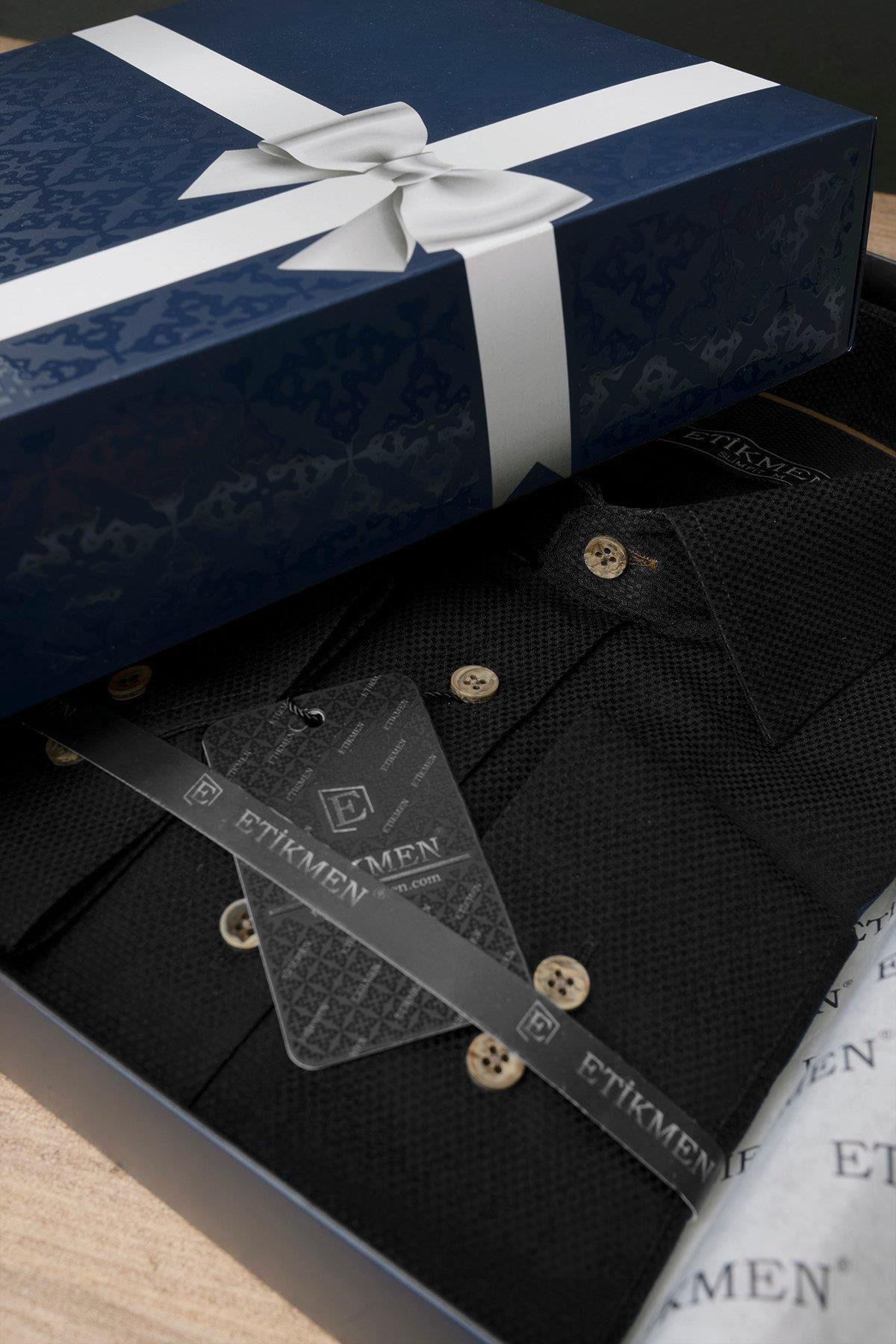 EtikmenSiyah Kahve Düğmeli Slimfit Hediye Kutulu Erkek GömlekKlasik Gömlek Modelleri