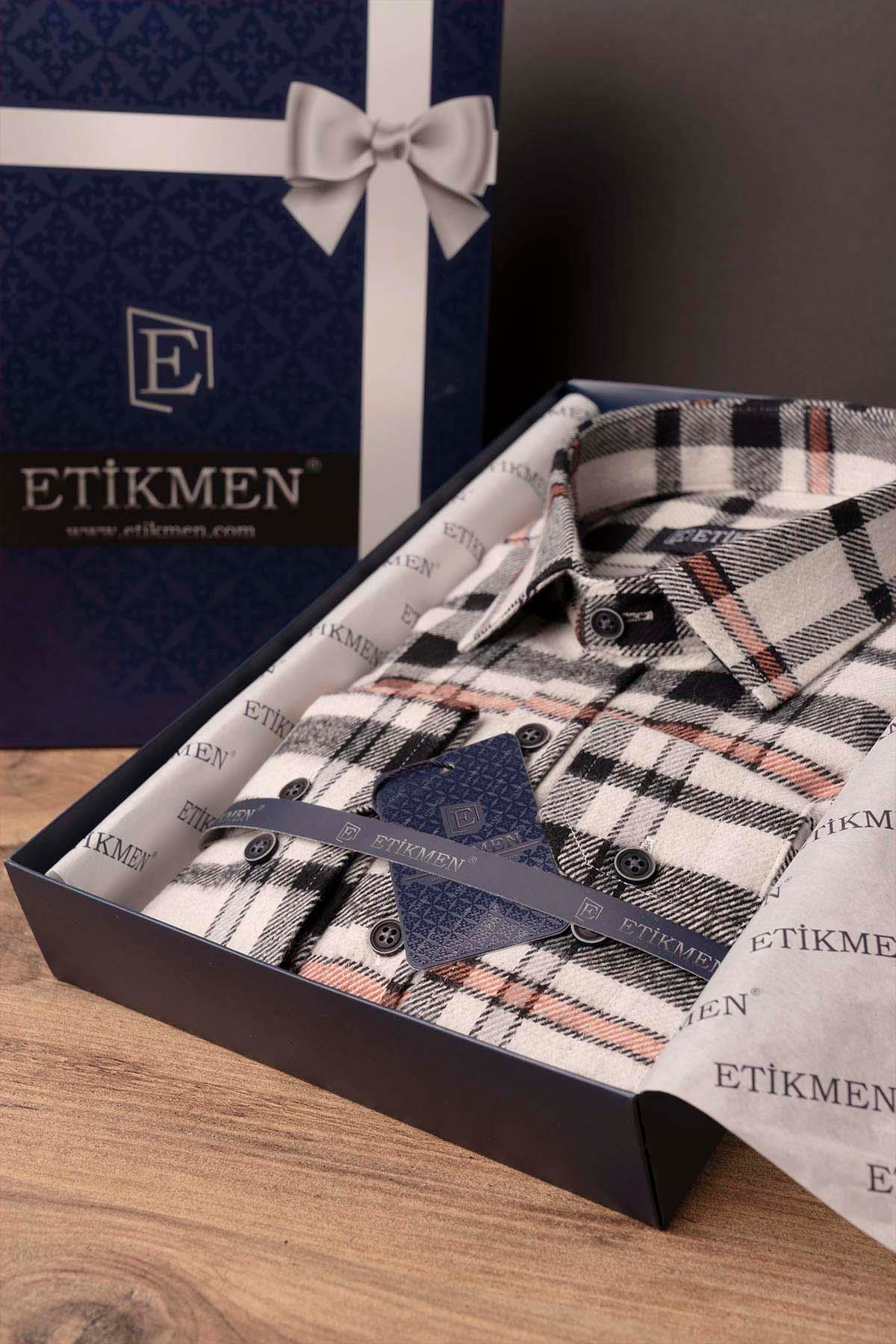 EtikmenBeyaz Siyah Çizgili Oduncu Erkek GömlekSlimfit Oduncu Modeller