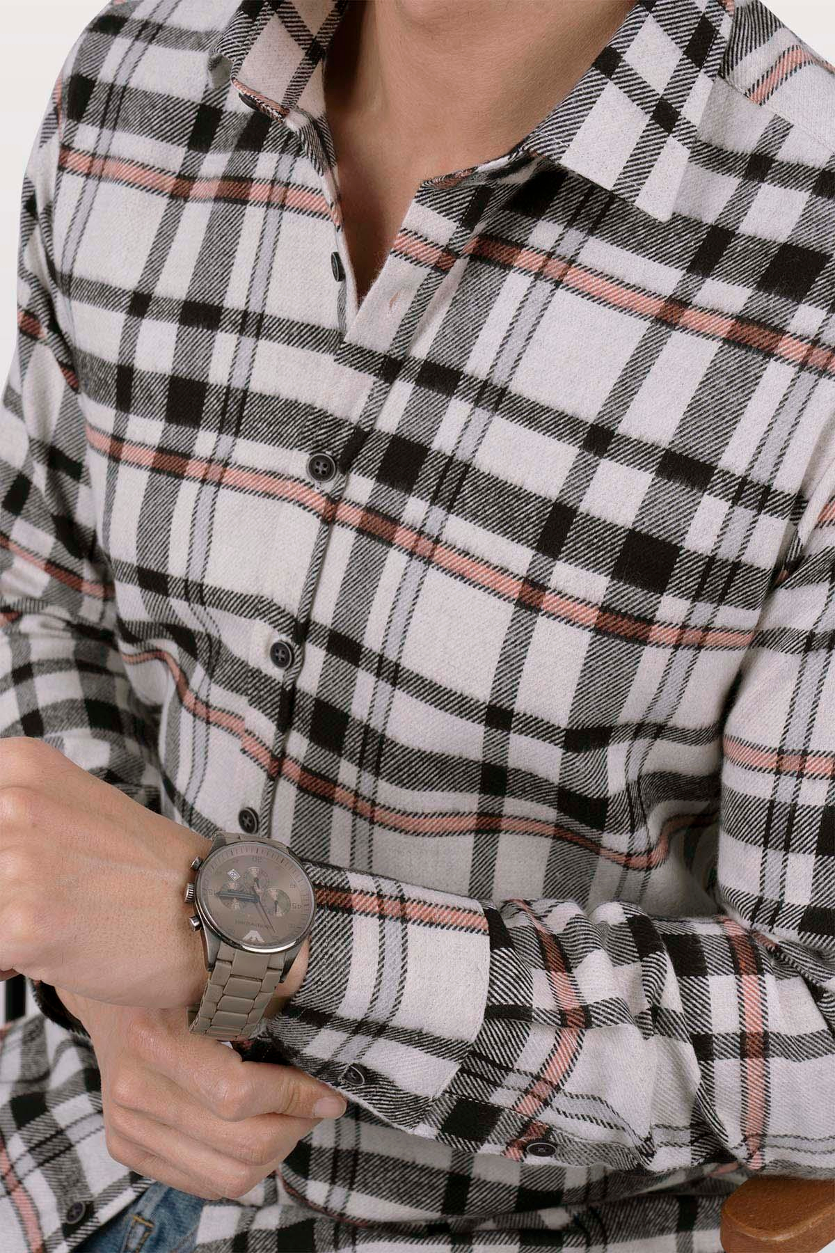 EtikmenBeyaz Siyah Çizgili Oduncu Erkek GömlekSlimfit Oduncu Modeller