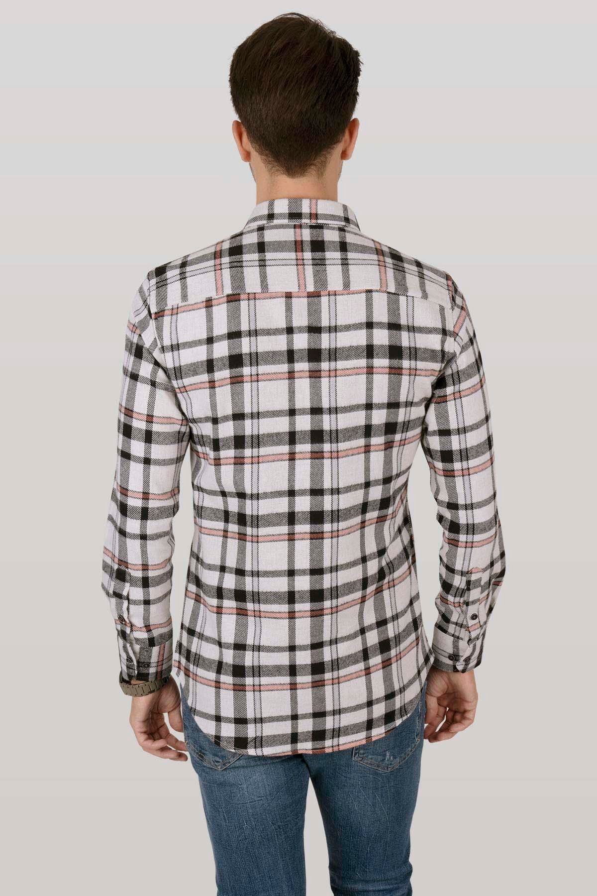 EtikmenBeyaz Siyah Çizgili Oduncu Erkek GömlekSlimfit Oduncu Modeller