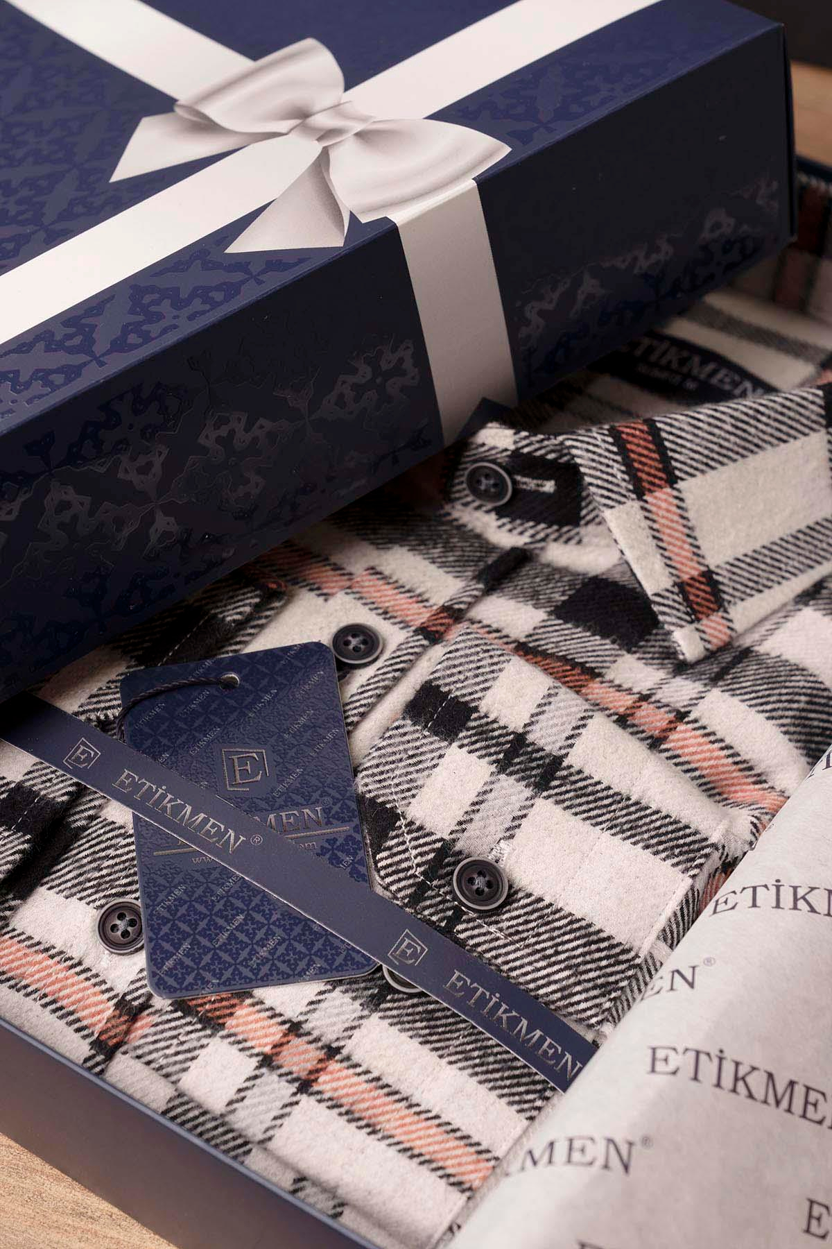 EtikmenBeyaz Siyah Çizgili Oduncu Erkek GömlekSlimfit Oduncu Modeller