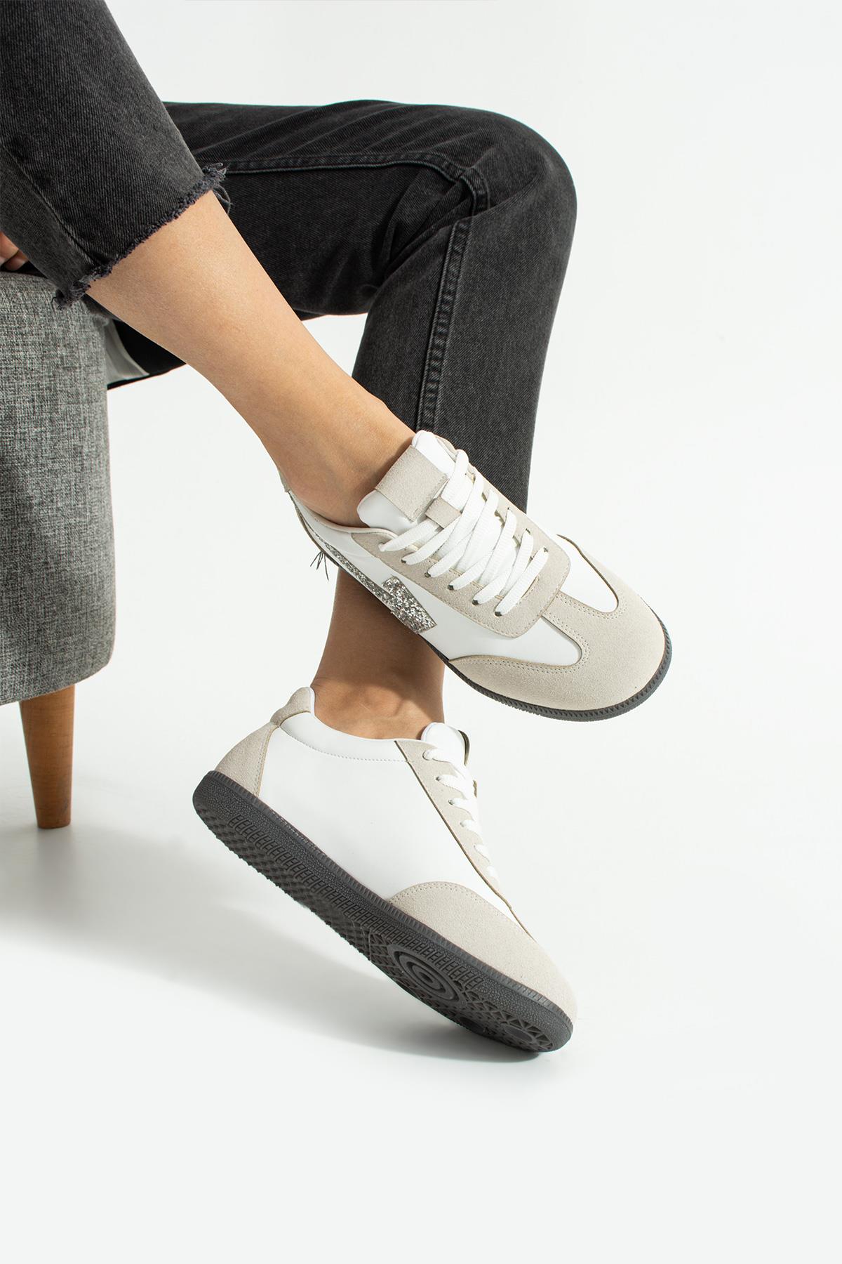 Kadın Sneaker Bağcıklı Ok Detaylı Spor Ayakkabı Orix - Beyaz