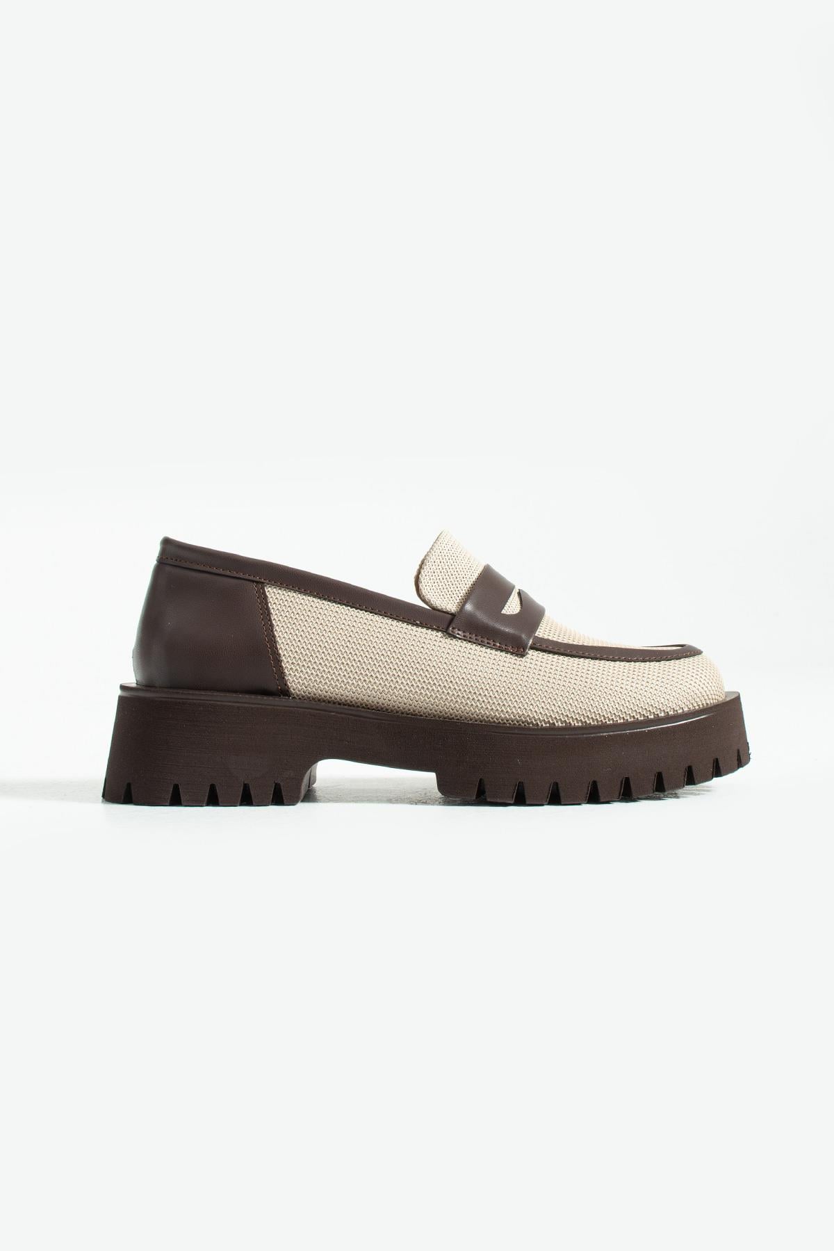 Kadın Yüksek Taban Günlük Loafer Vela - Bej ve Kahve