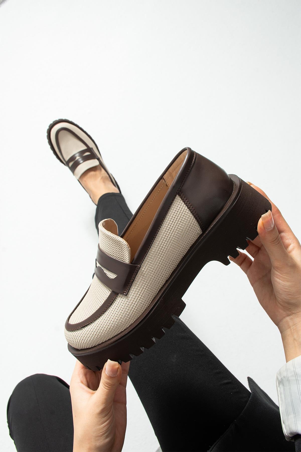 Kadın Yüksek Taban Günlük Loafer Vela - Bej ve Kahve
