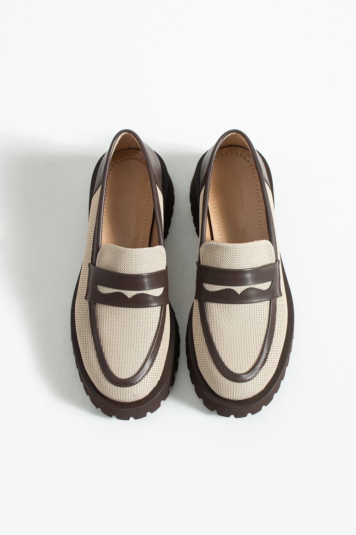 Kadın Yüksek Taban Günlük Loafer Vela - Bej ve Kahve