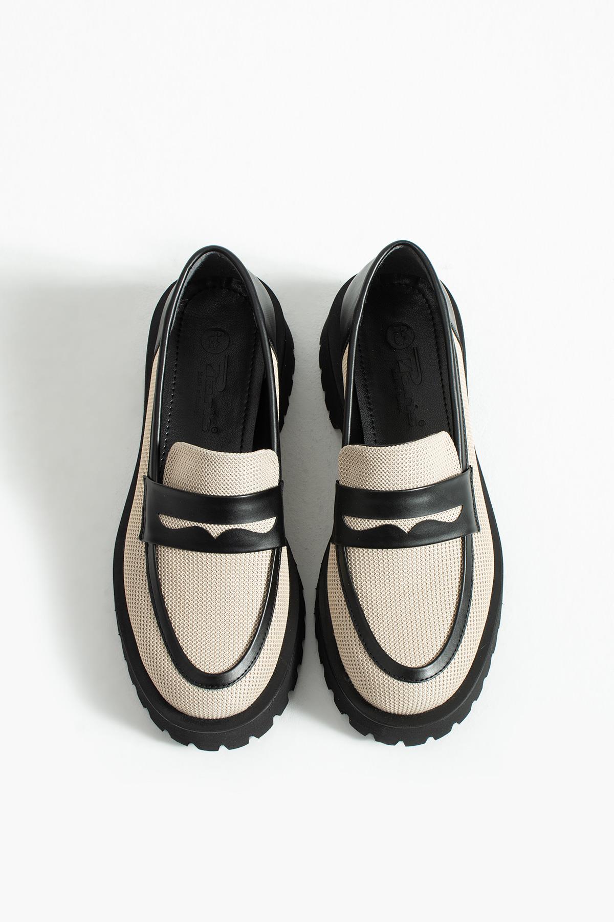 Kadın Yüksek Taban Günlük Loafer Vela - Bej ve Siyah