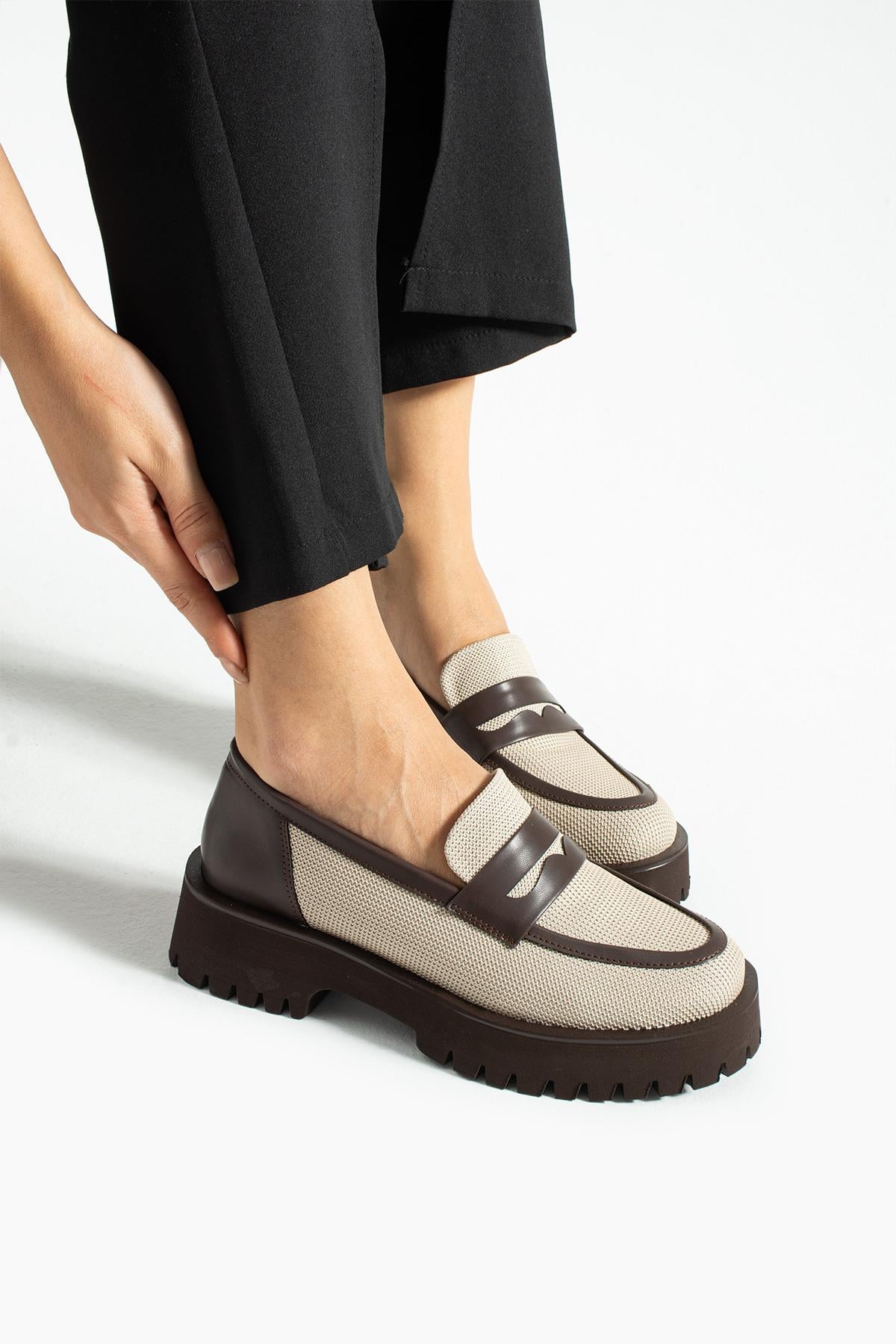 Kadın Yüksek Taban Günlük Loafer Vela - Bej ve Kahve