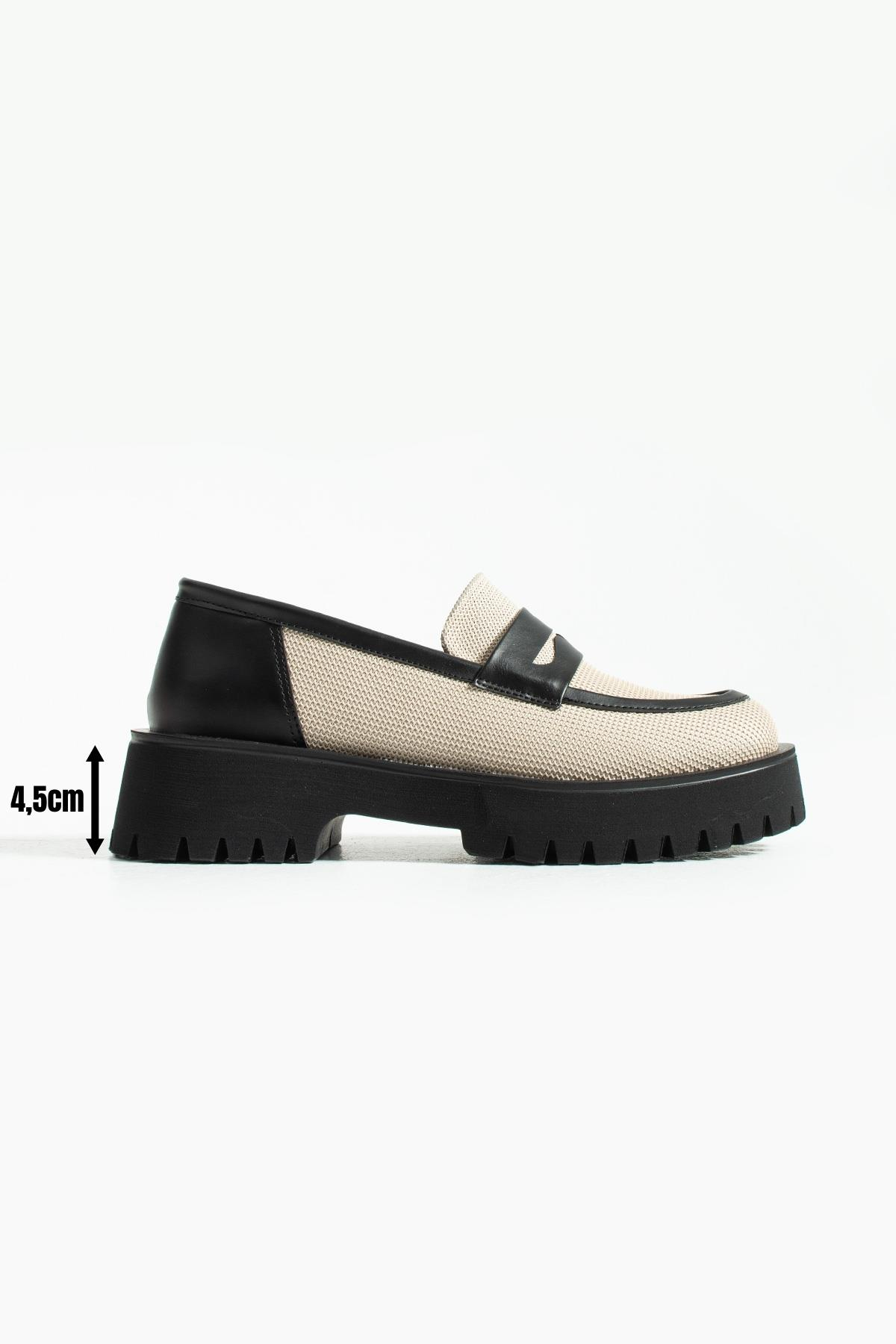 Kadın Yüksek Taban Günlük Loafer Vela - Bej ve Siyah
