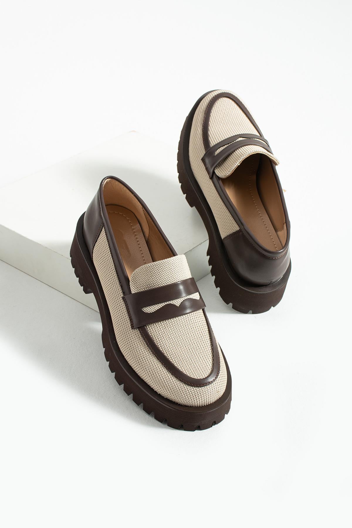 Kadın Yüksek Taban Günlük Loafer Vela - Bej ve Kahve