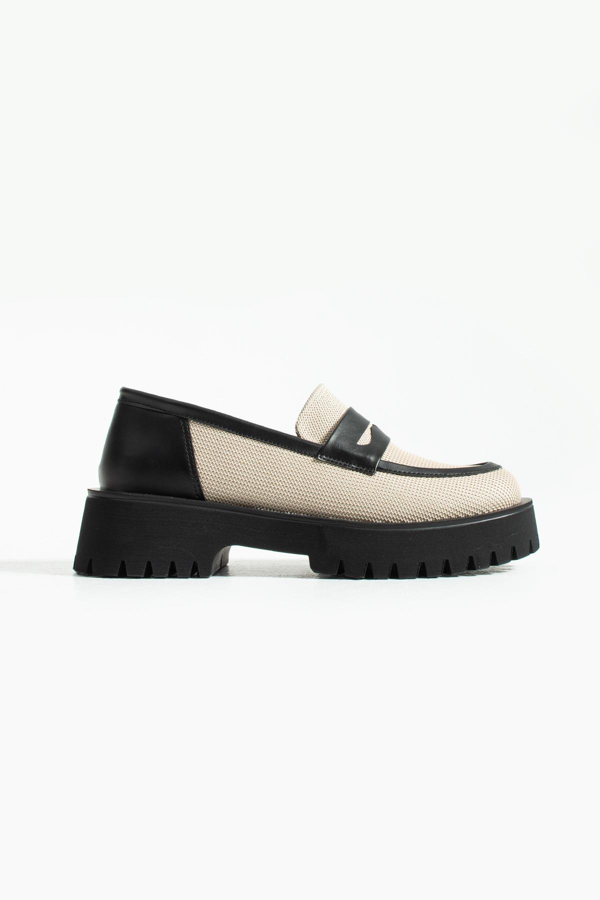 Kadın Yüksek Taban Günlük Loafer Vela - Bej ve Siyah