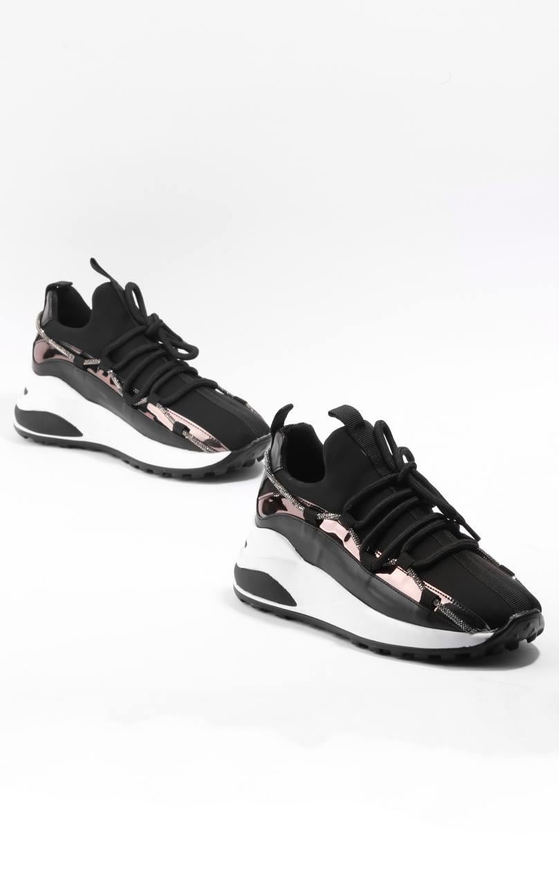 PARİS Siyah İnce Şerit Taş Detaylı Sneaker LJ694