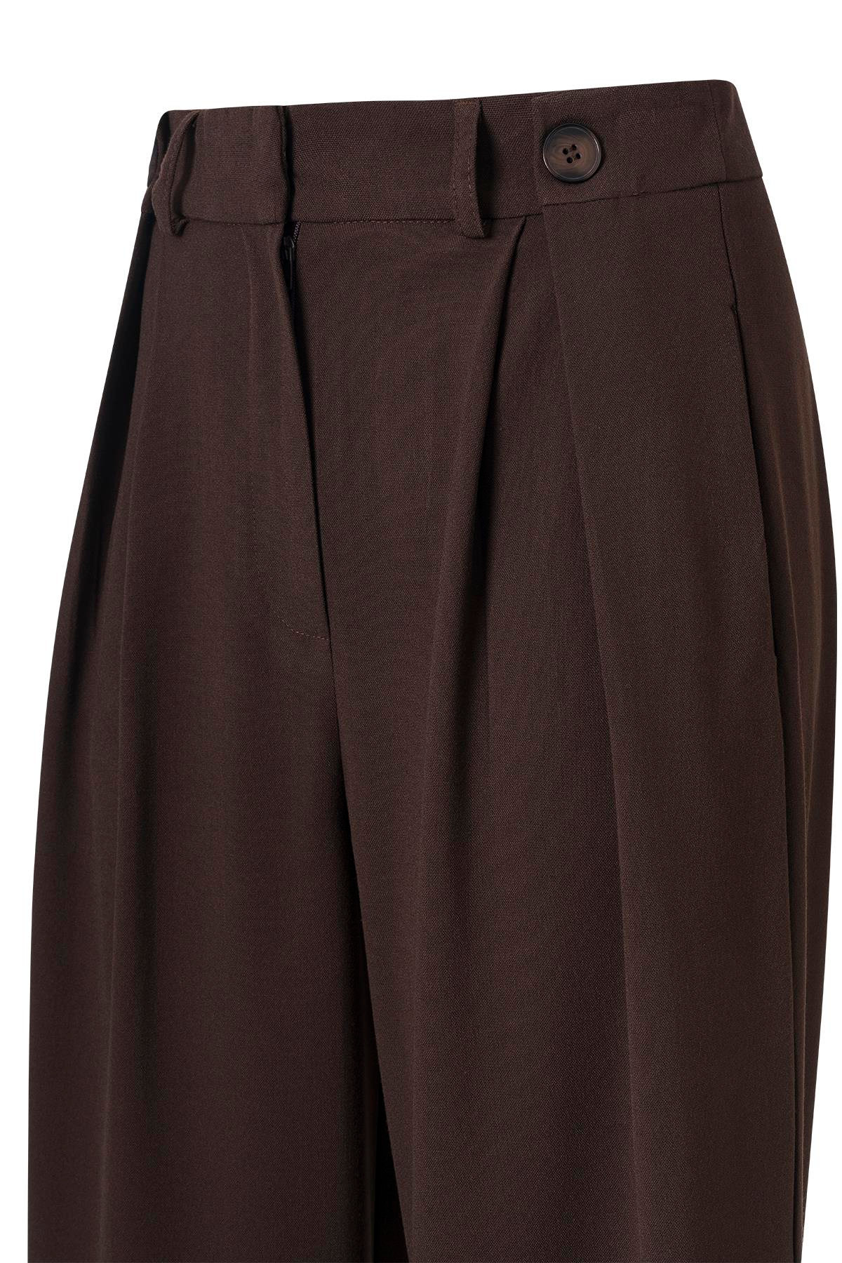 Acı Kahve Düğme Detay Yüksek Bel Palazzo Pantolon ACI KAHVE