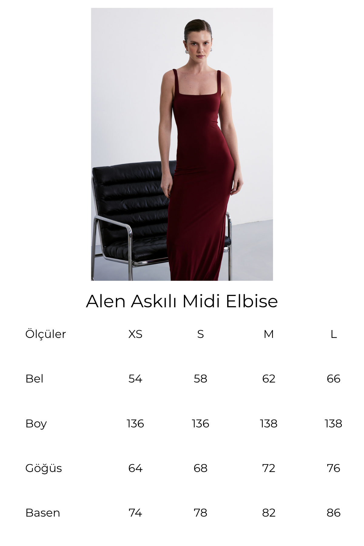Alen Askılı Midi Elbise Bordo
