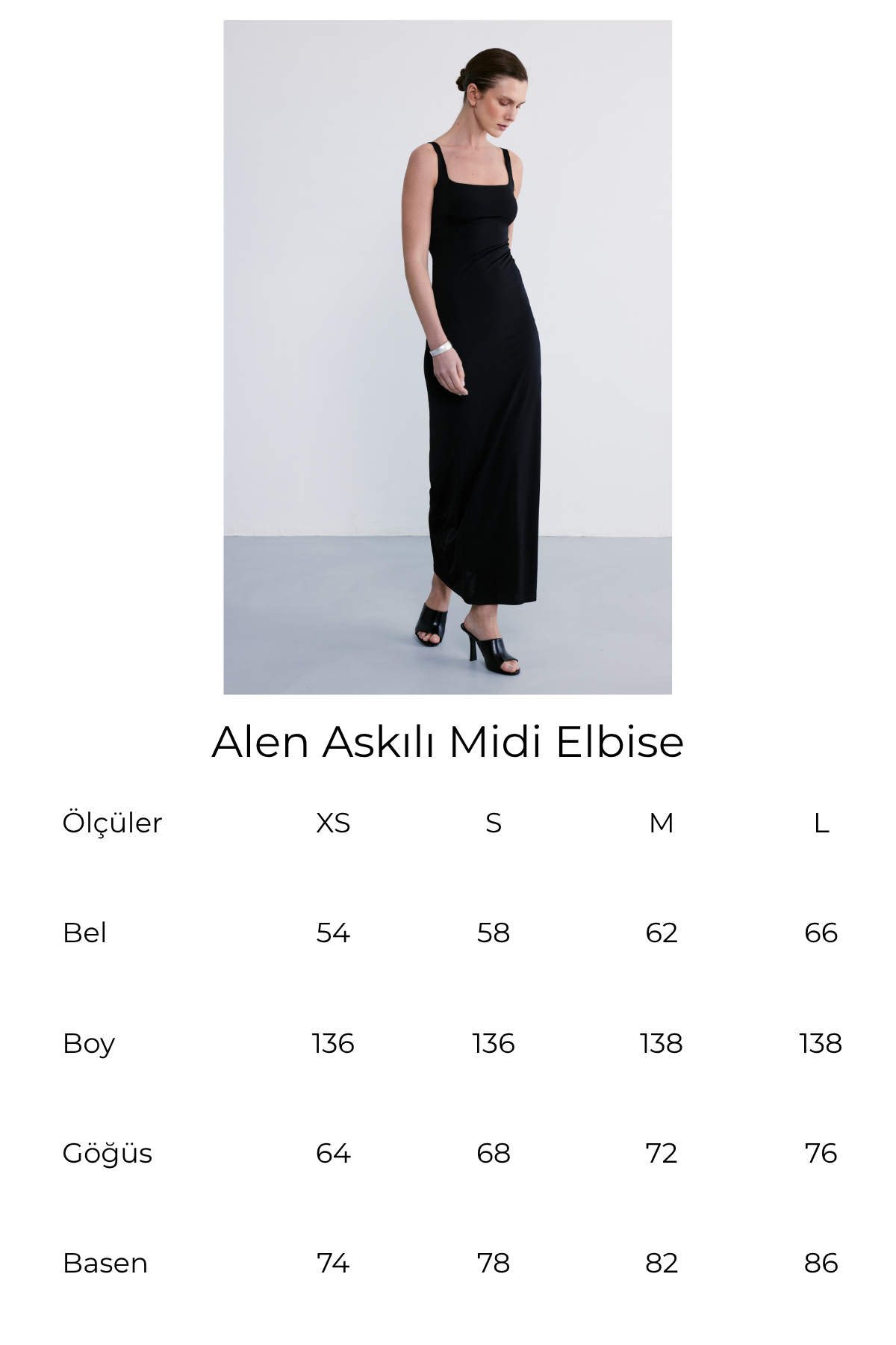 Alen Askılı Midi Elbise Siyah