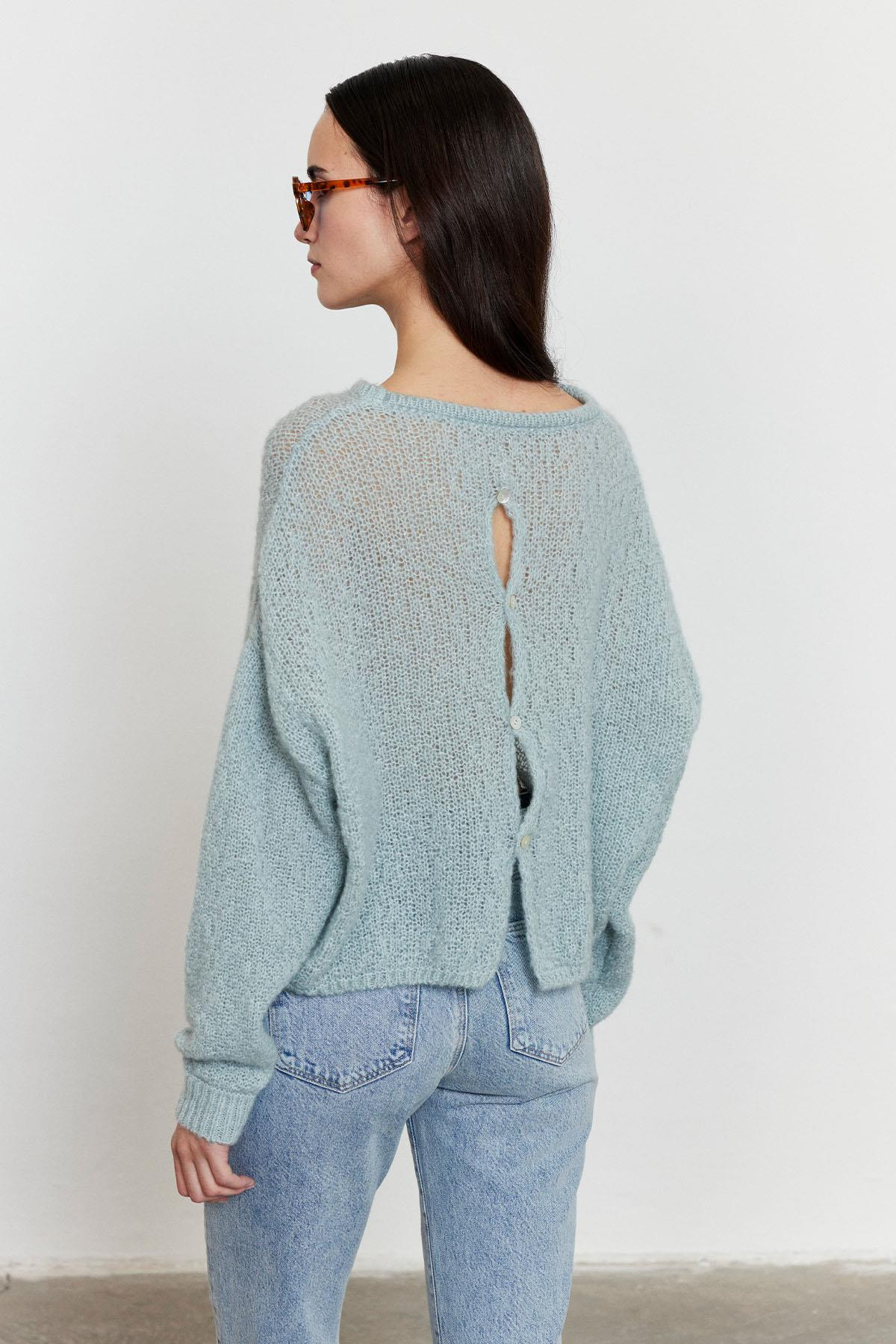 Arkadan Düğmeli Kazak Mint