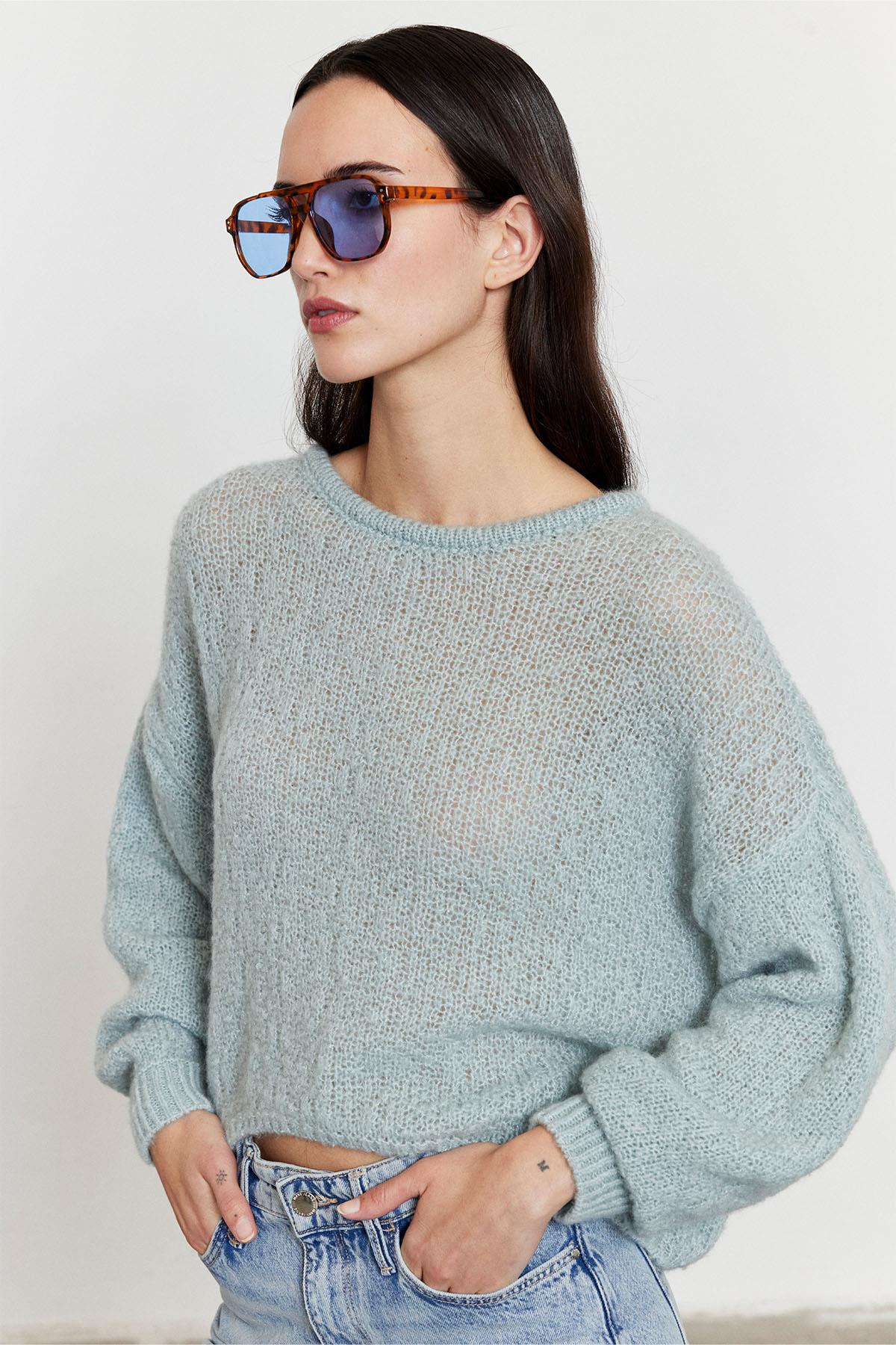 Arkadan Düğmeli Kazak Mint