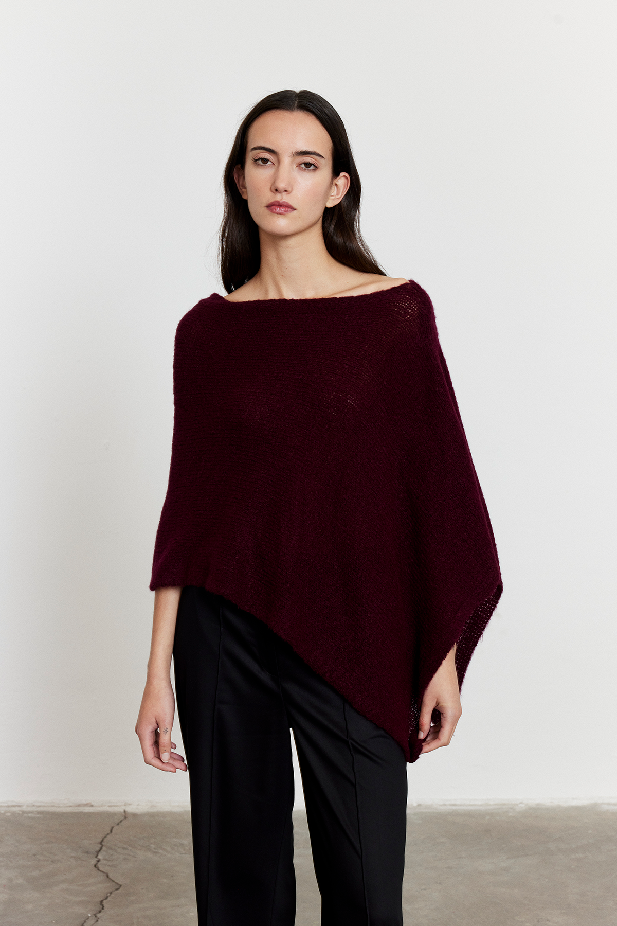 Asimetrik Kesim Triko Panço Bordo