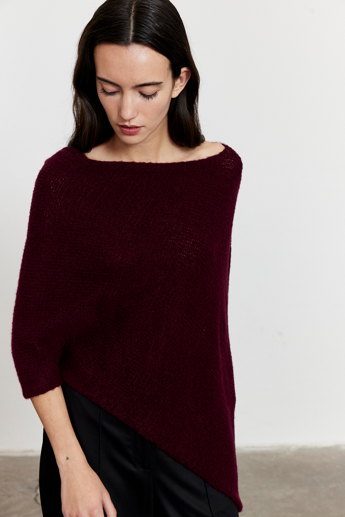 Asimetrik Kesim Triko Panço Bordo