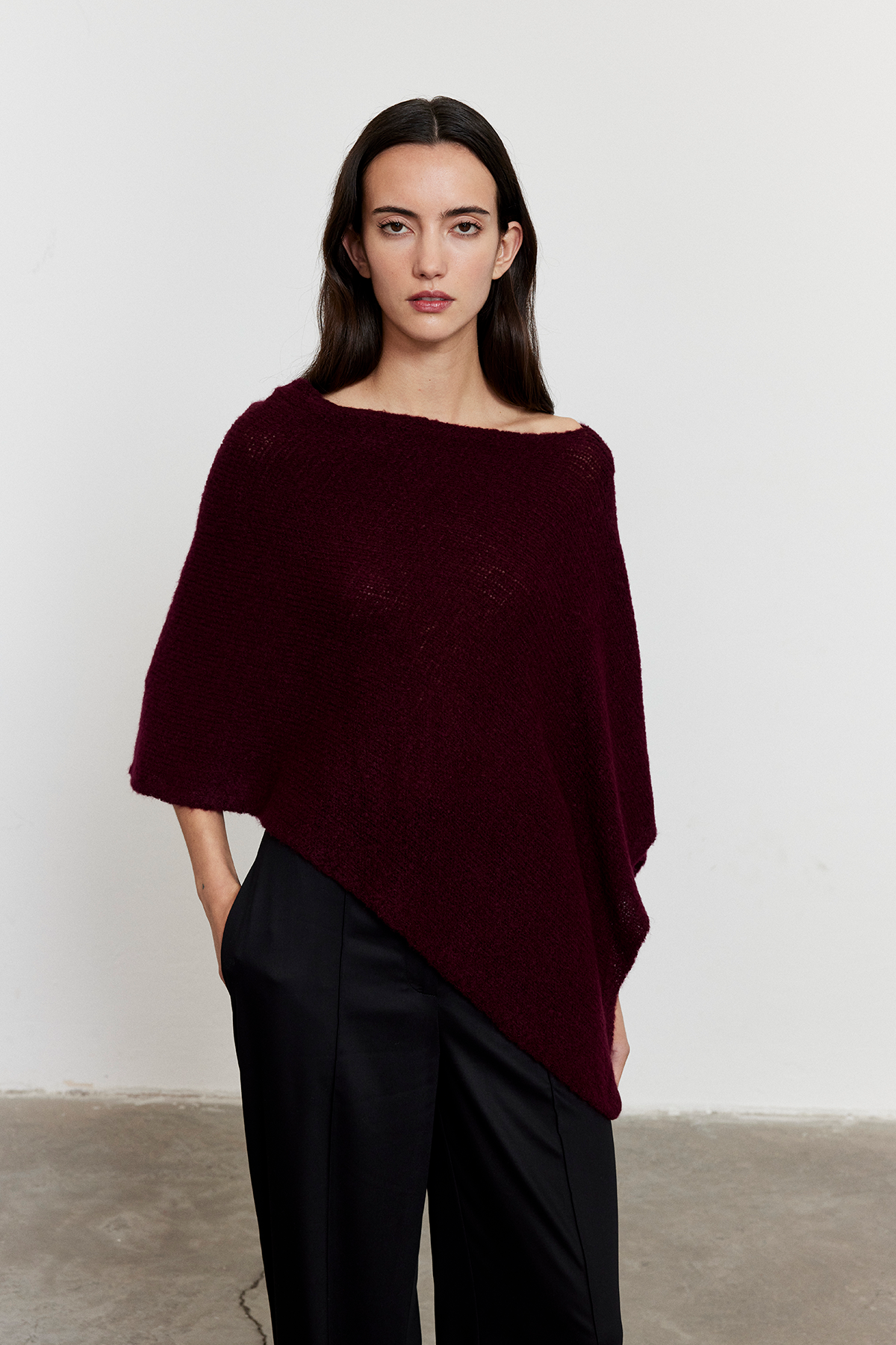 Asimetrik Kesim Triko Panço Bordo