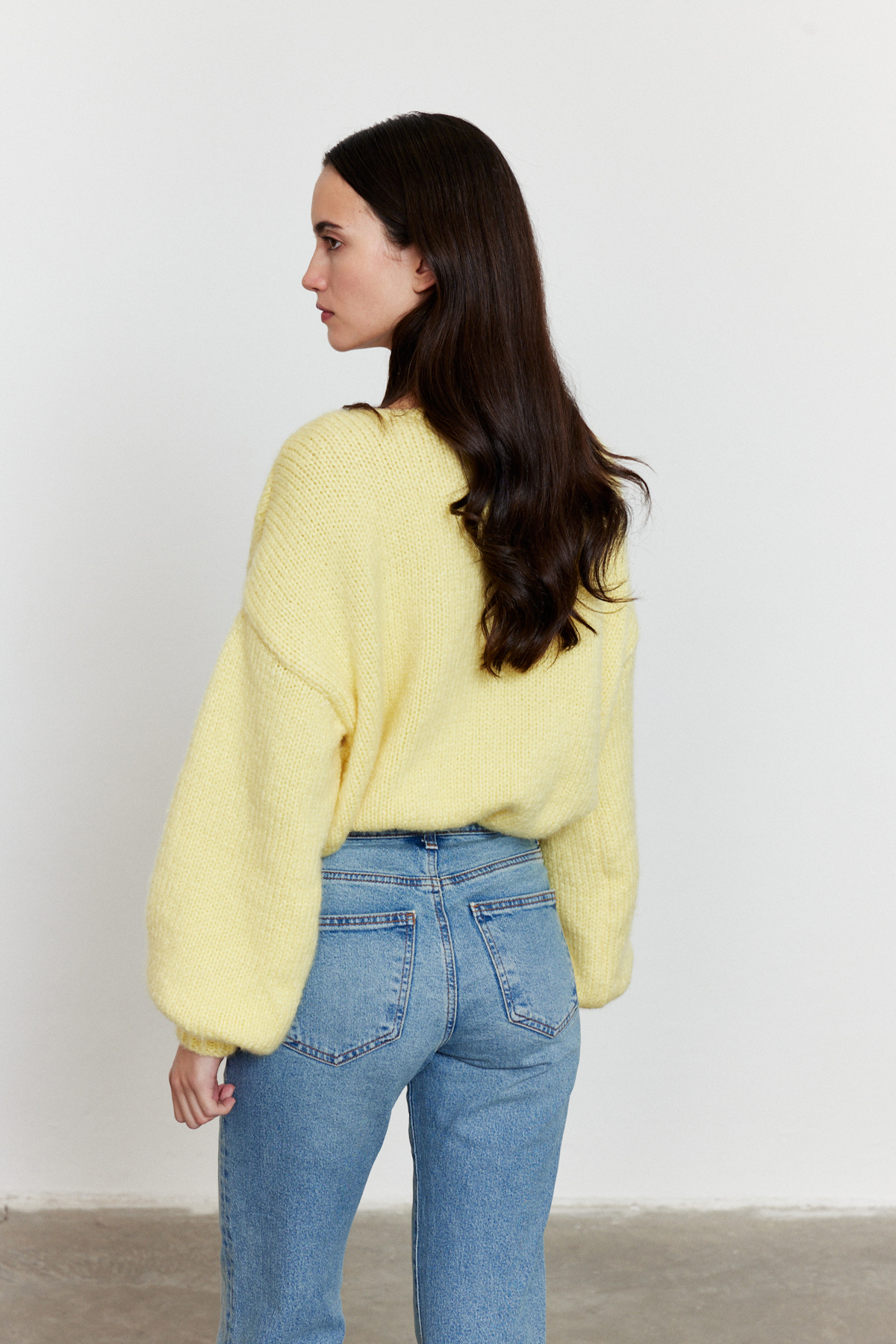 Bağlamalı Balon Kol Hırka Sarı